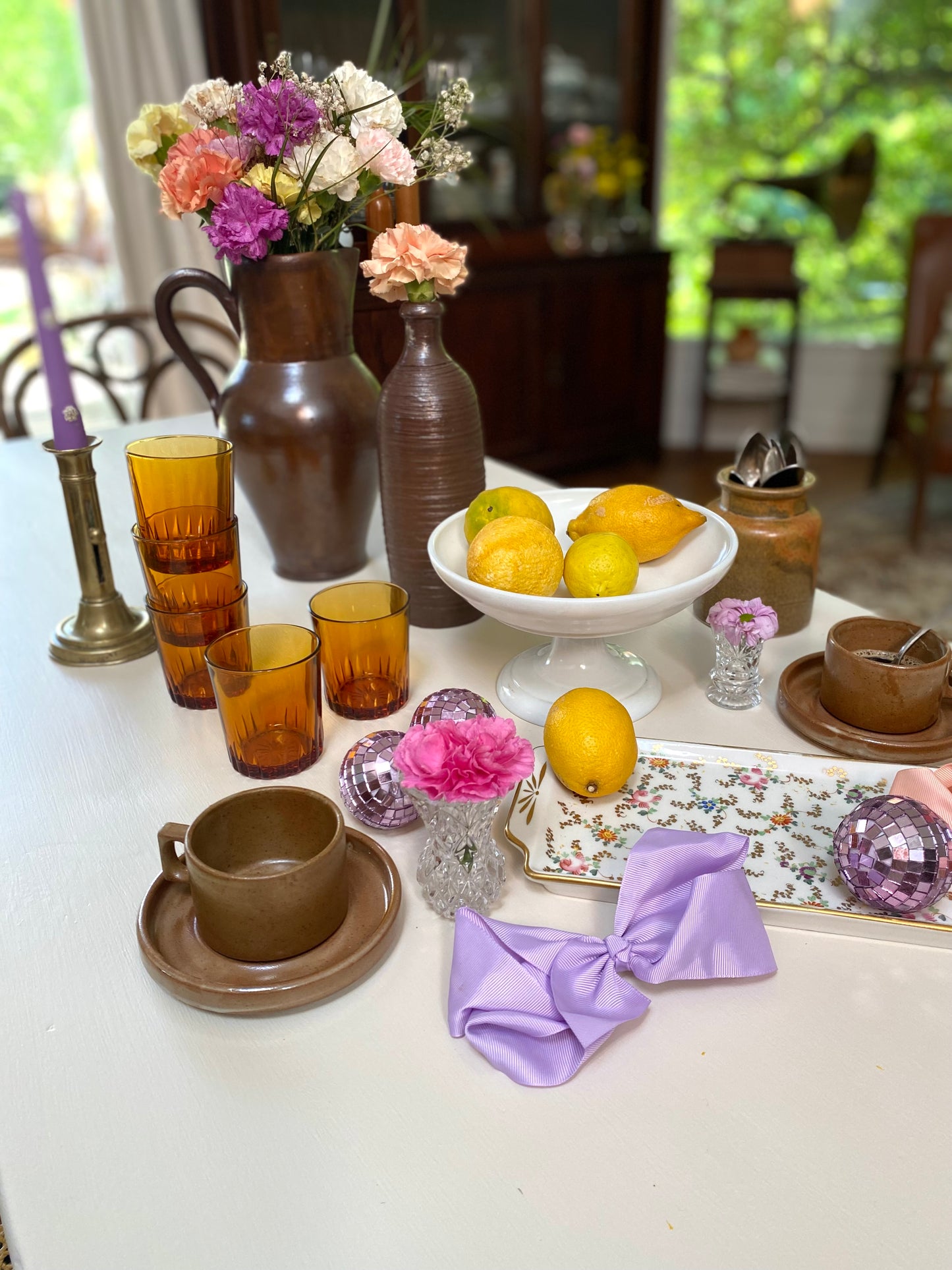 Service de 5 tasses avec soucoupes en grès