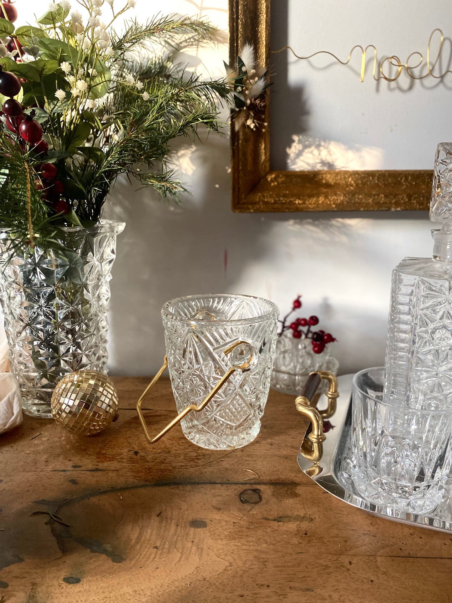 Seau à glaçon en verre taillé