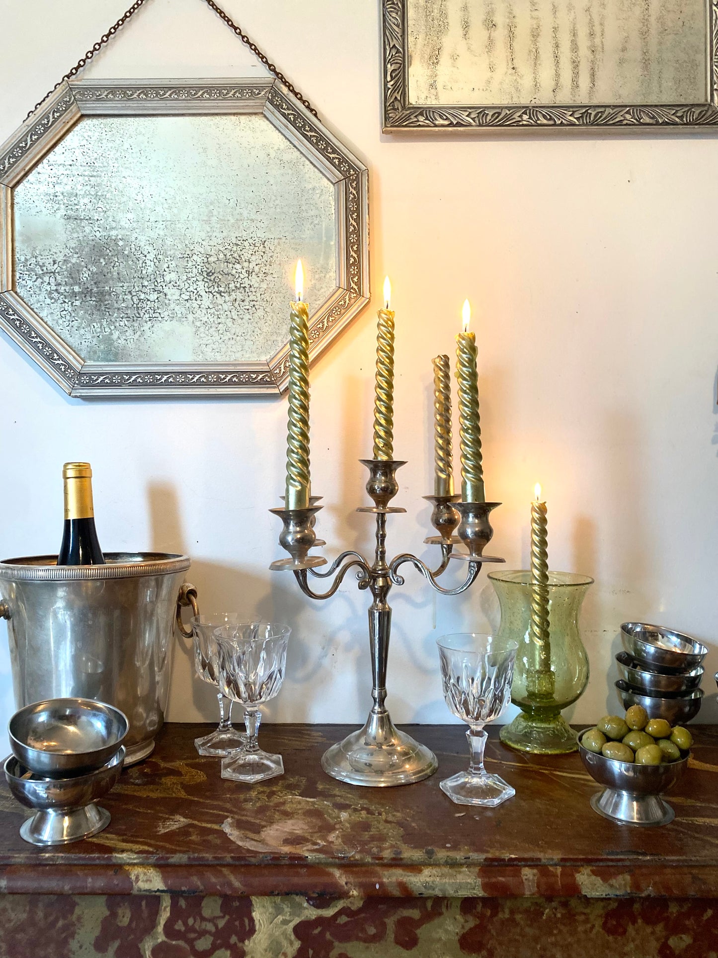 Bougeoir en verre bullé ancien