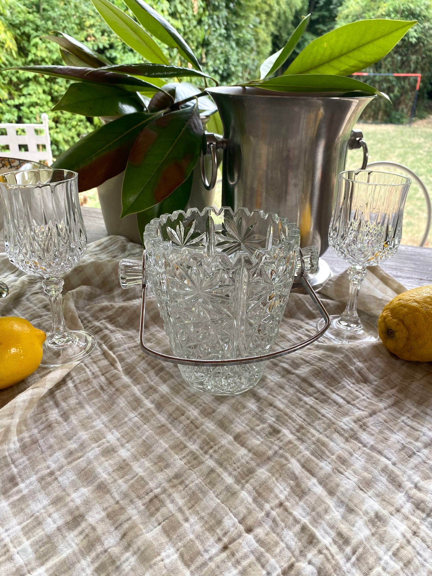 Seau à glaçons en verre pressé, motif étoilé, 1960