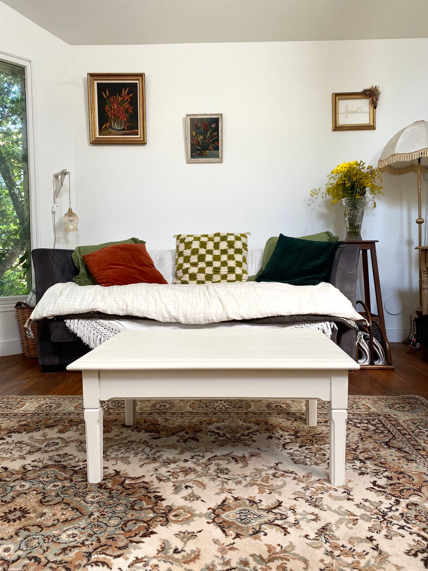 Table basse en bois ancien repeinte
