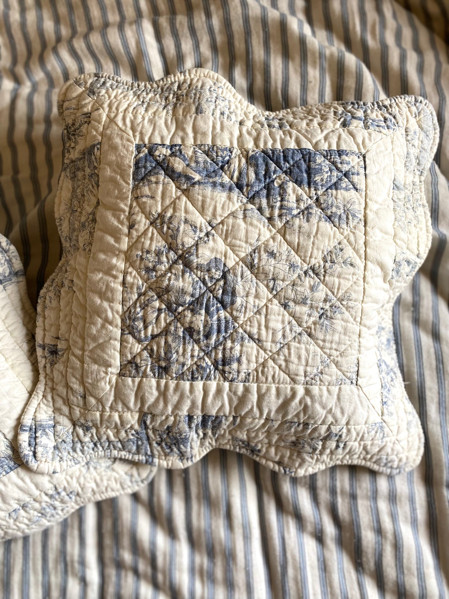 Paire de housses de coussin en coton en toile de Jouy.