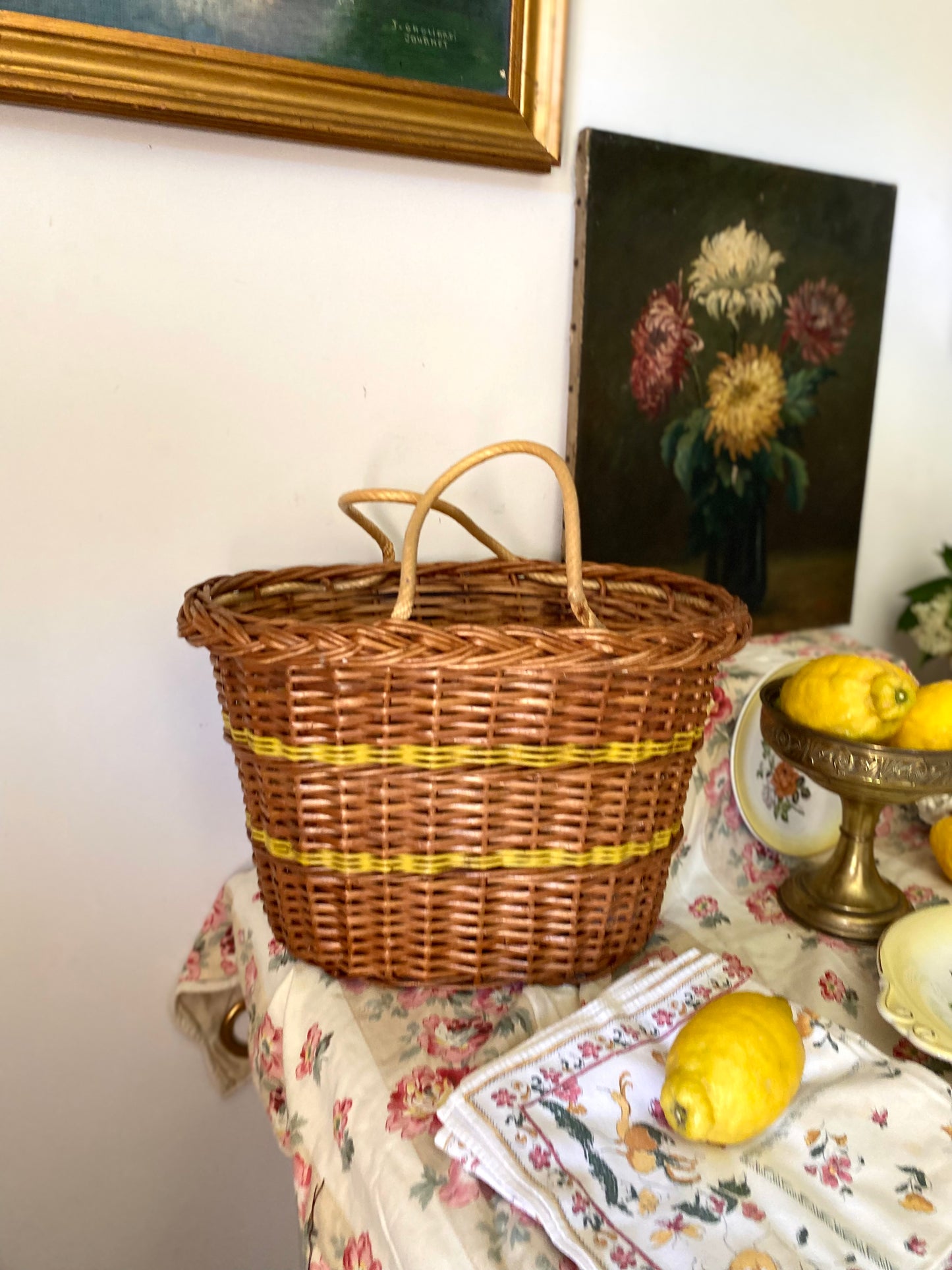 Panier Cabas de Marché Vintage en Osier tressé