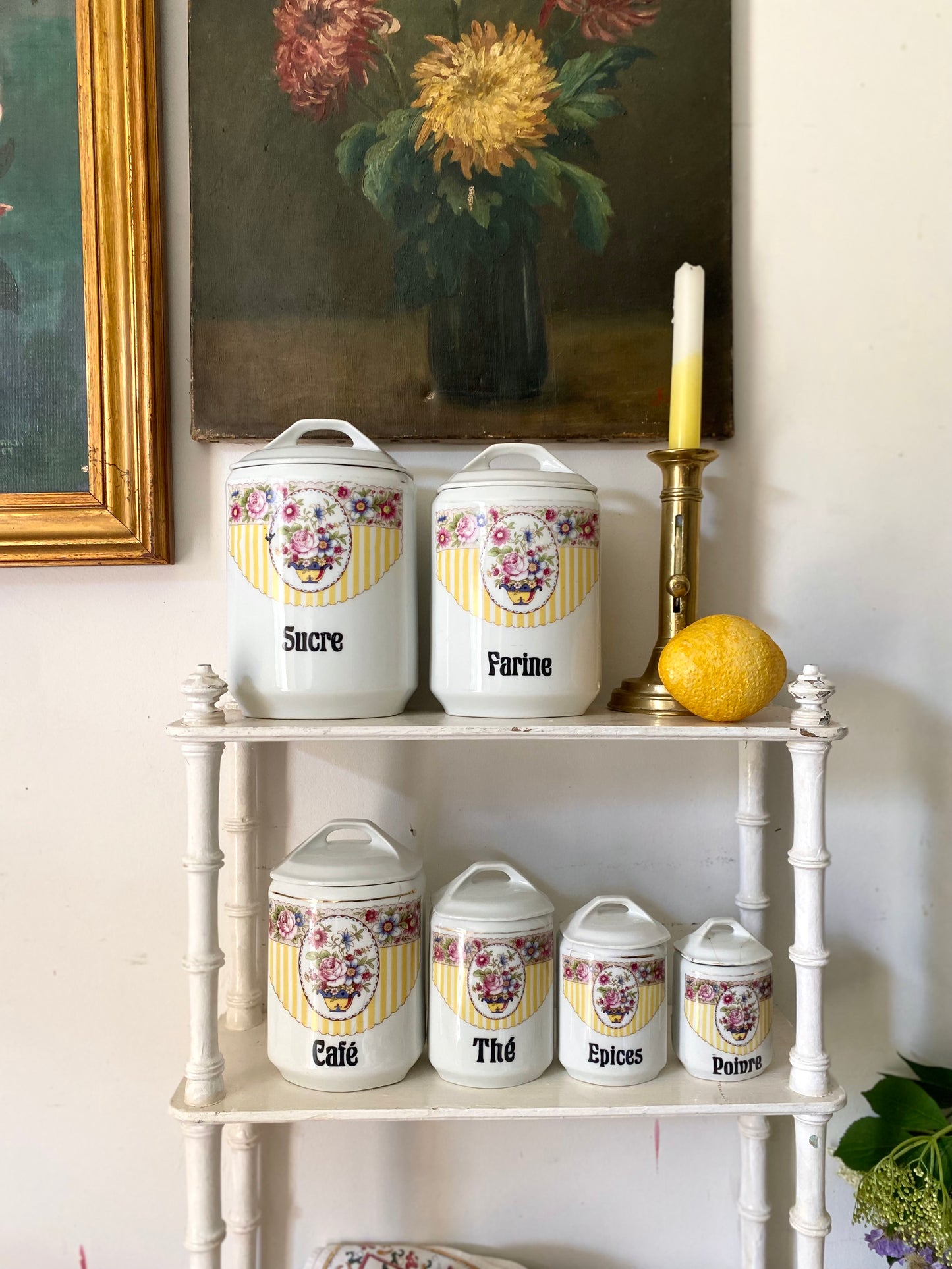 Rare Série de 6 Pots à Épices Anciens en Porcelaine EPIAG