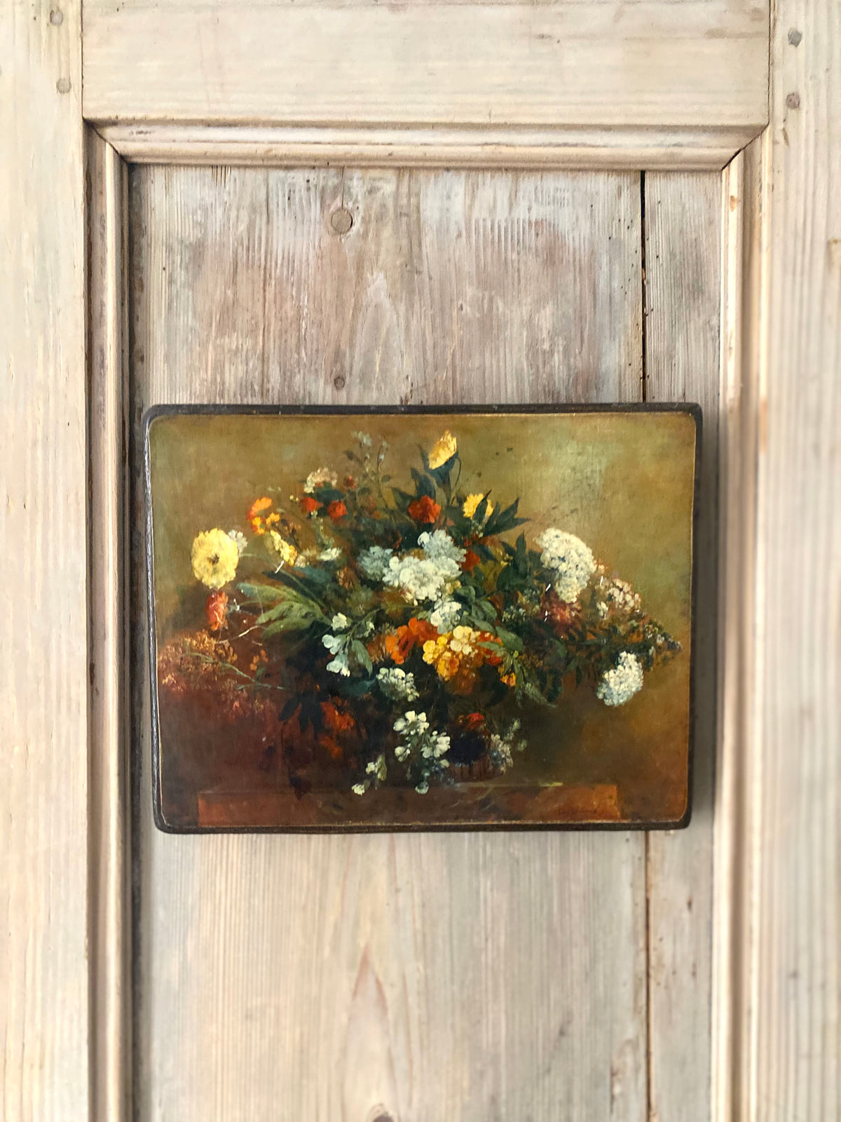Tableau Bouquet d'après Delacroix, reproduction sur panneau vintage