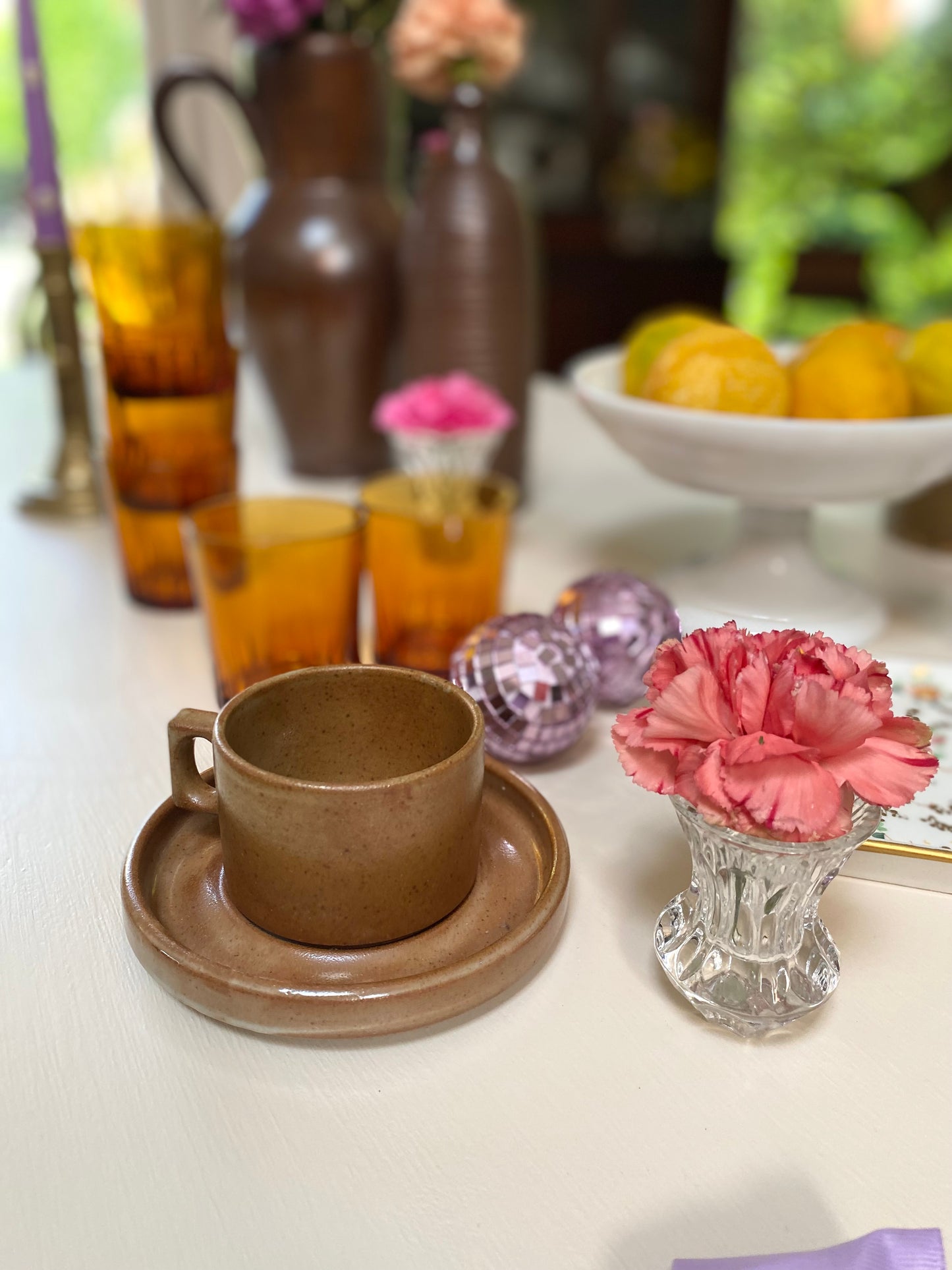 Service de 5 tasses avec soucoupes en grès