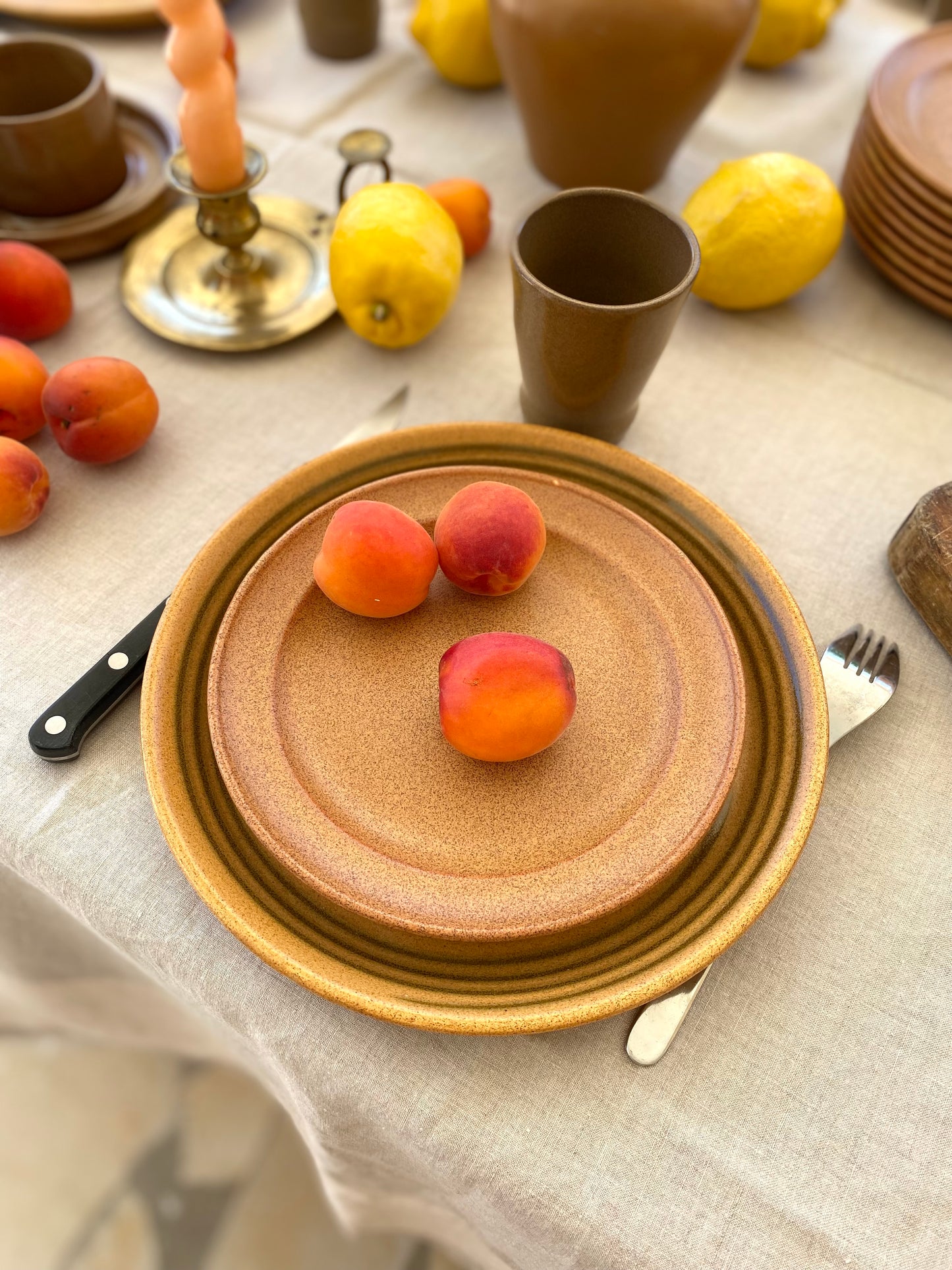 Assiettes plates en grès ancien