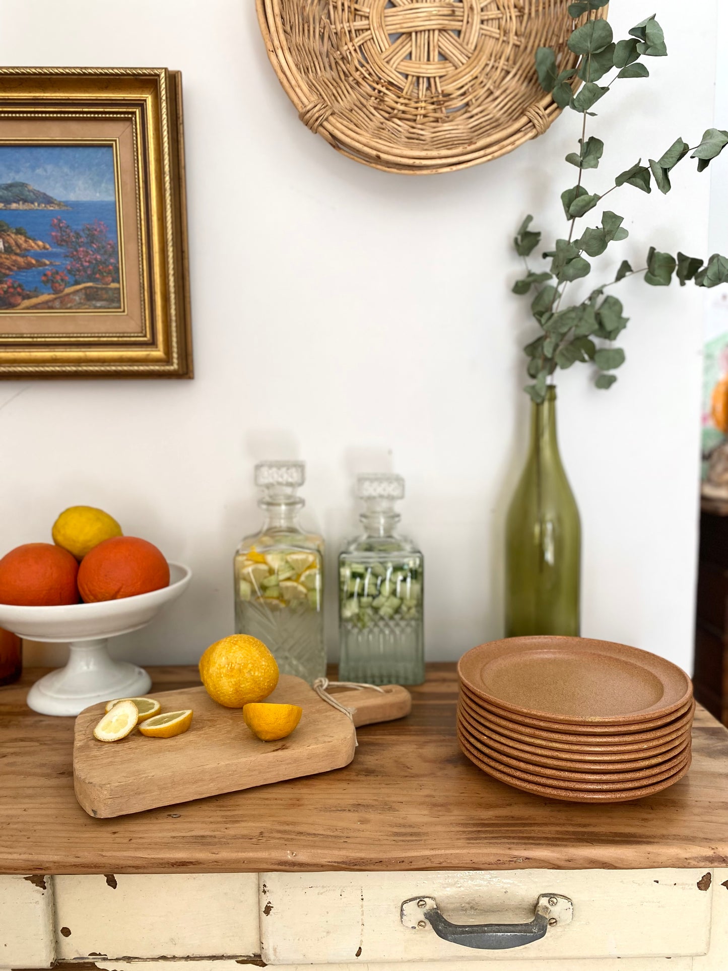 6 Assiettes à dessert en grès ancien
