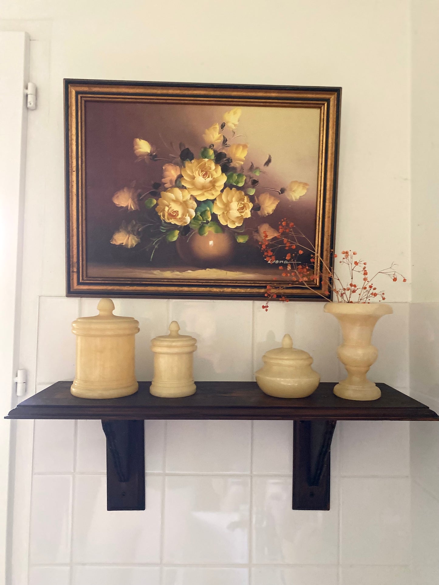 Ensemble de toilette Vintage en Albâtre véritable – 4 pièces – Années 70