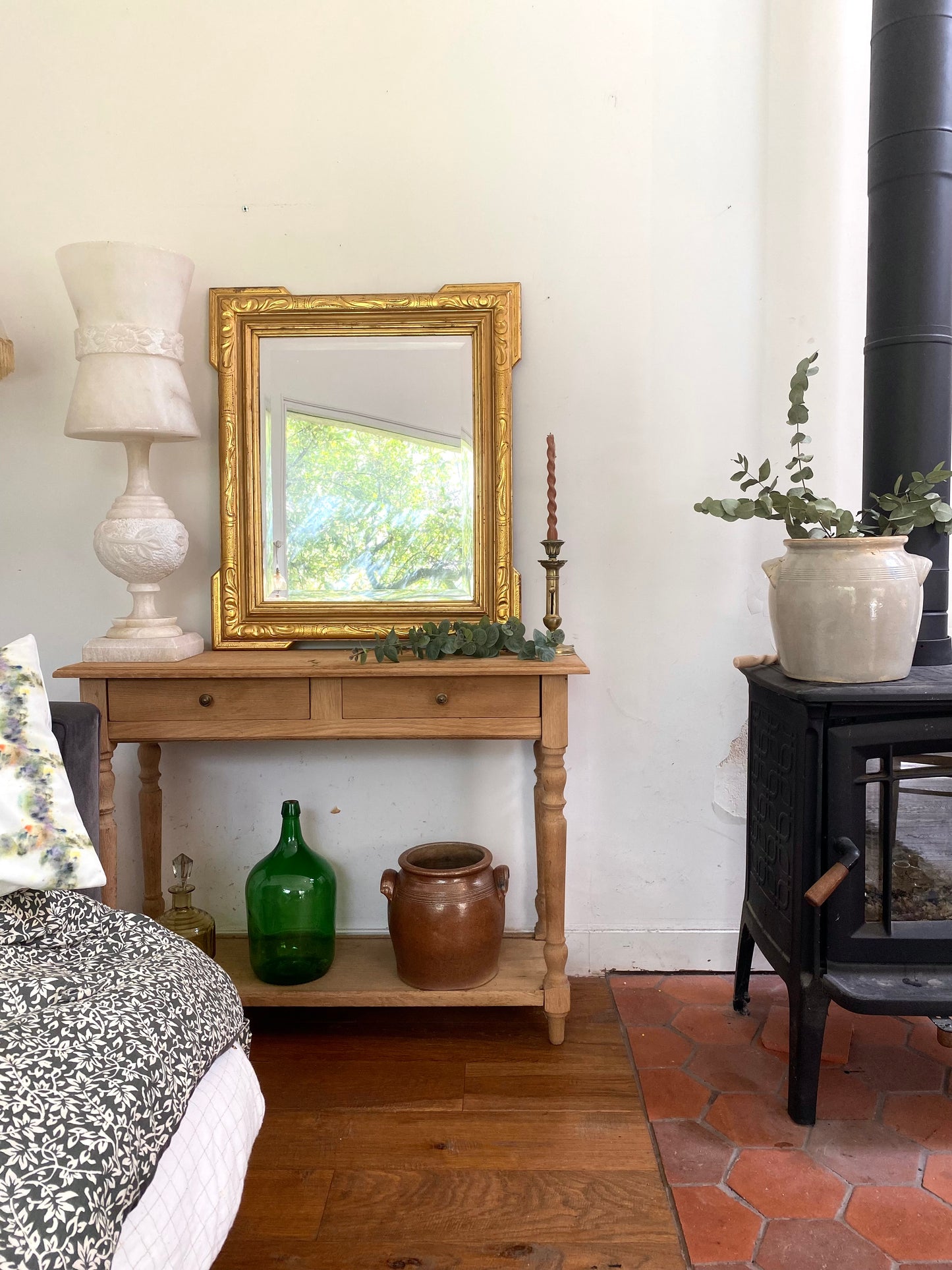 Superbe miroir ancien biseauté à "oreilles" – Style Louis-Philippe – Fin XIXe