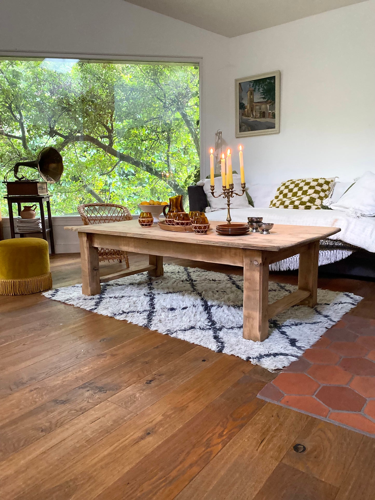 Table de ferme basse en bois ancien