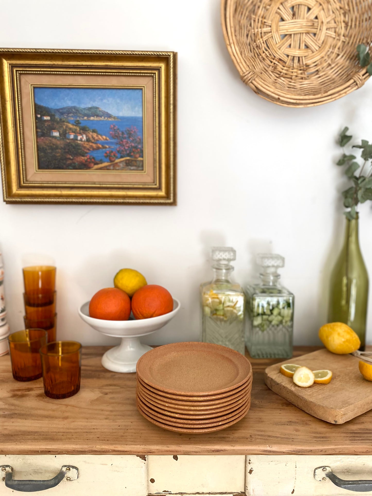 6 Assiettes à dessert en grès ancien