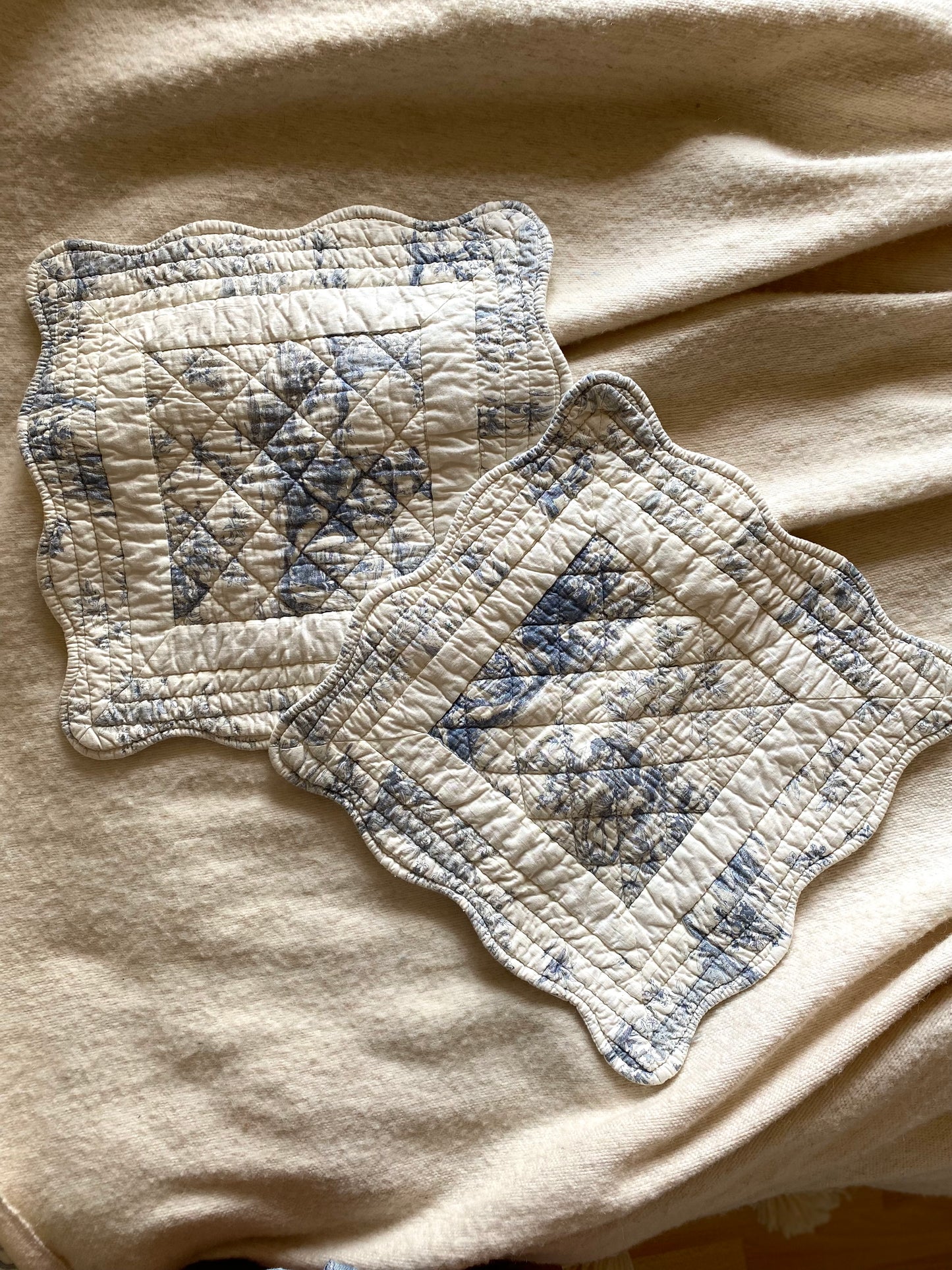 Paire de housses de coussin en coton en toile de Jouy.