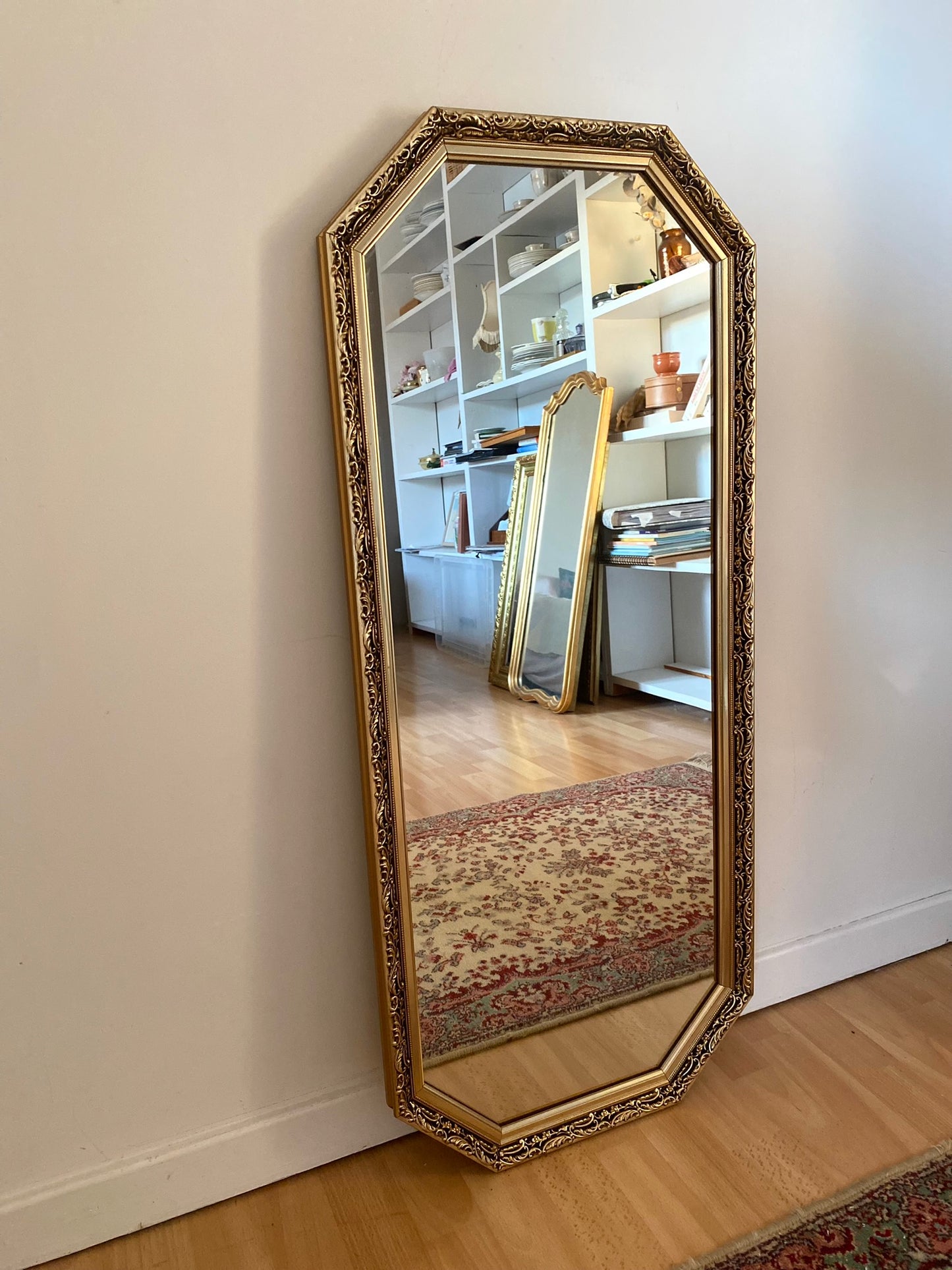 Grand miroir ancien hexagonal