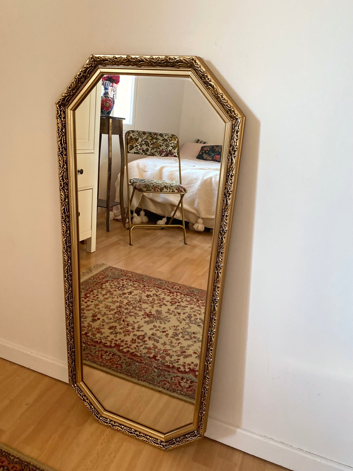 Grand miroir ancien hexagonal