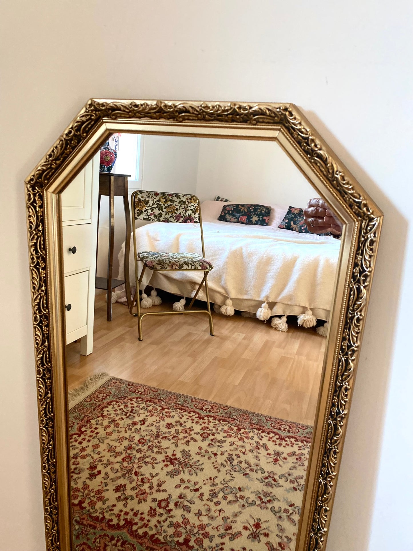 Grand miroir ancien hexagonal