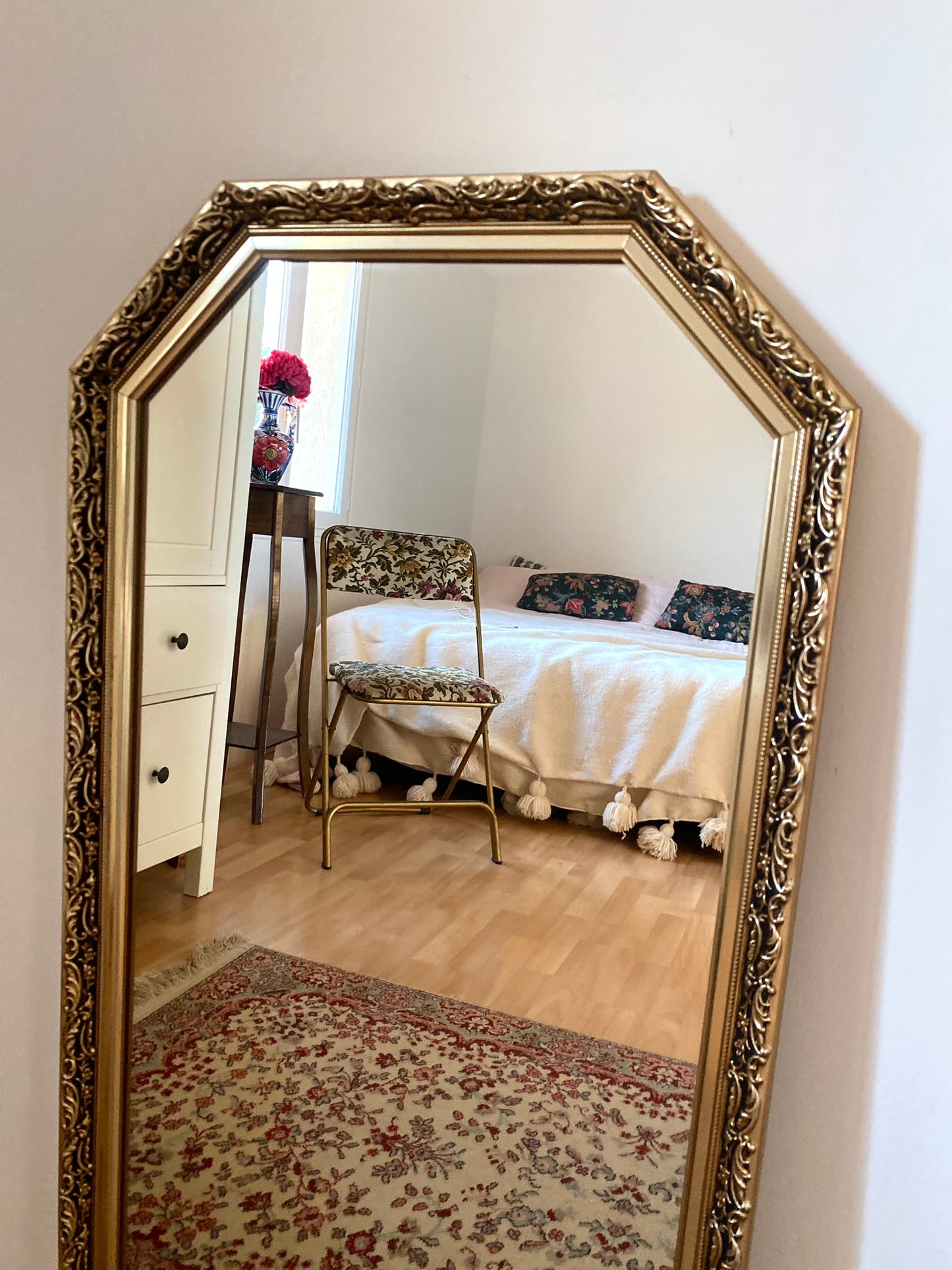 Grand miroir ancien hexagonal
