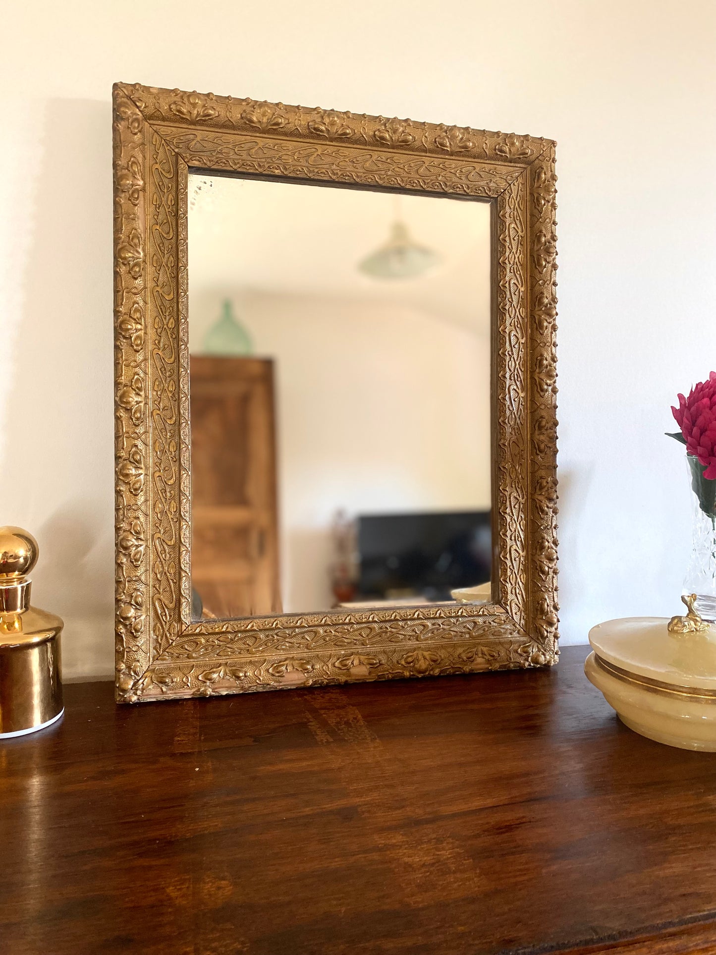 Miroir ancien rectangle doré
