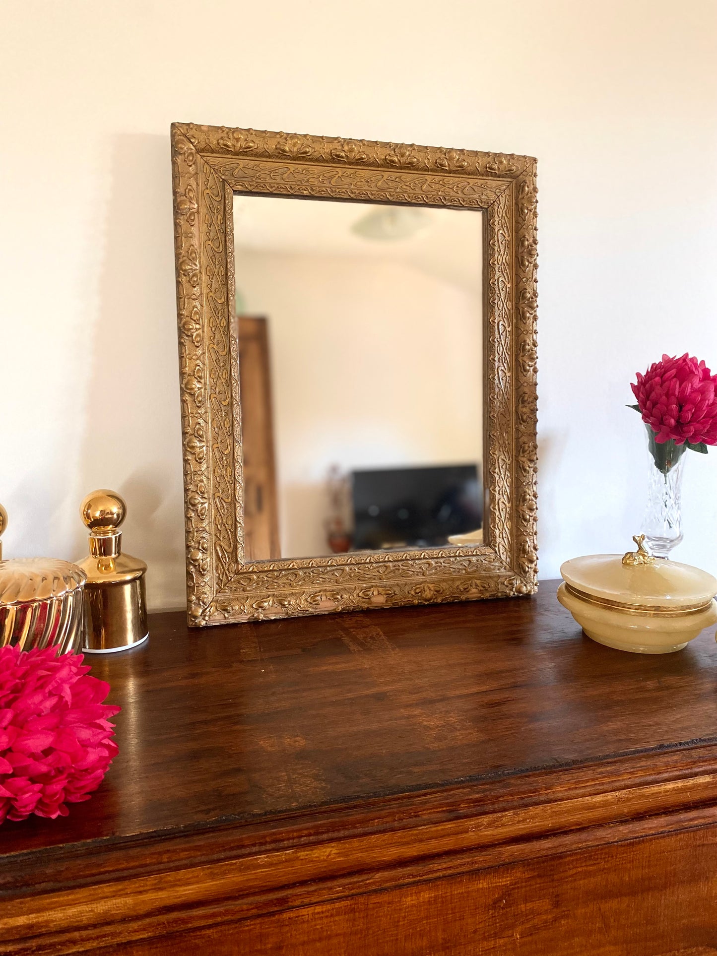 Miroir ancien rectangle doré