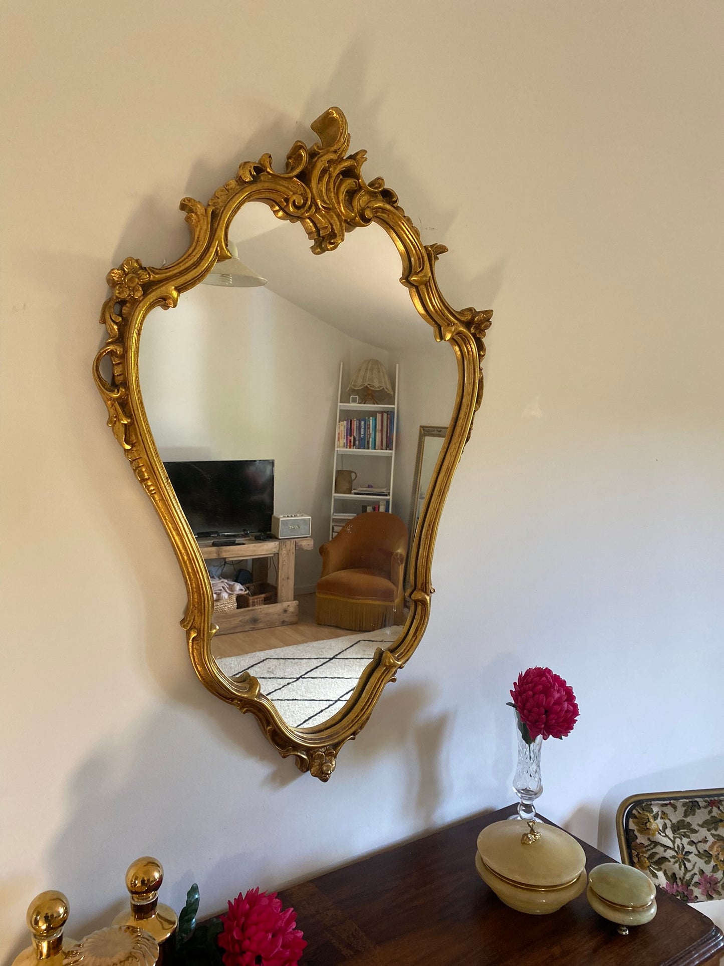 Miroir ancien baroque à coquille