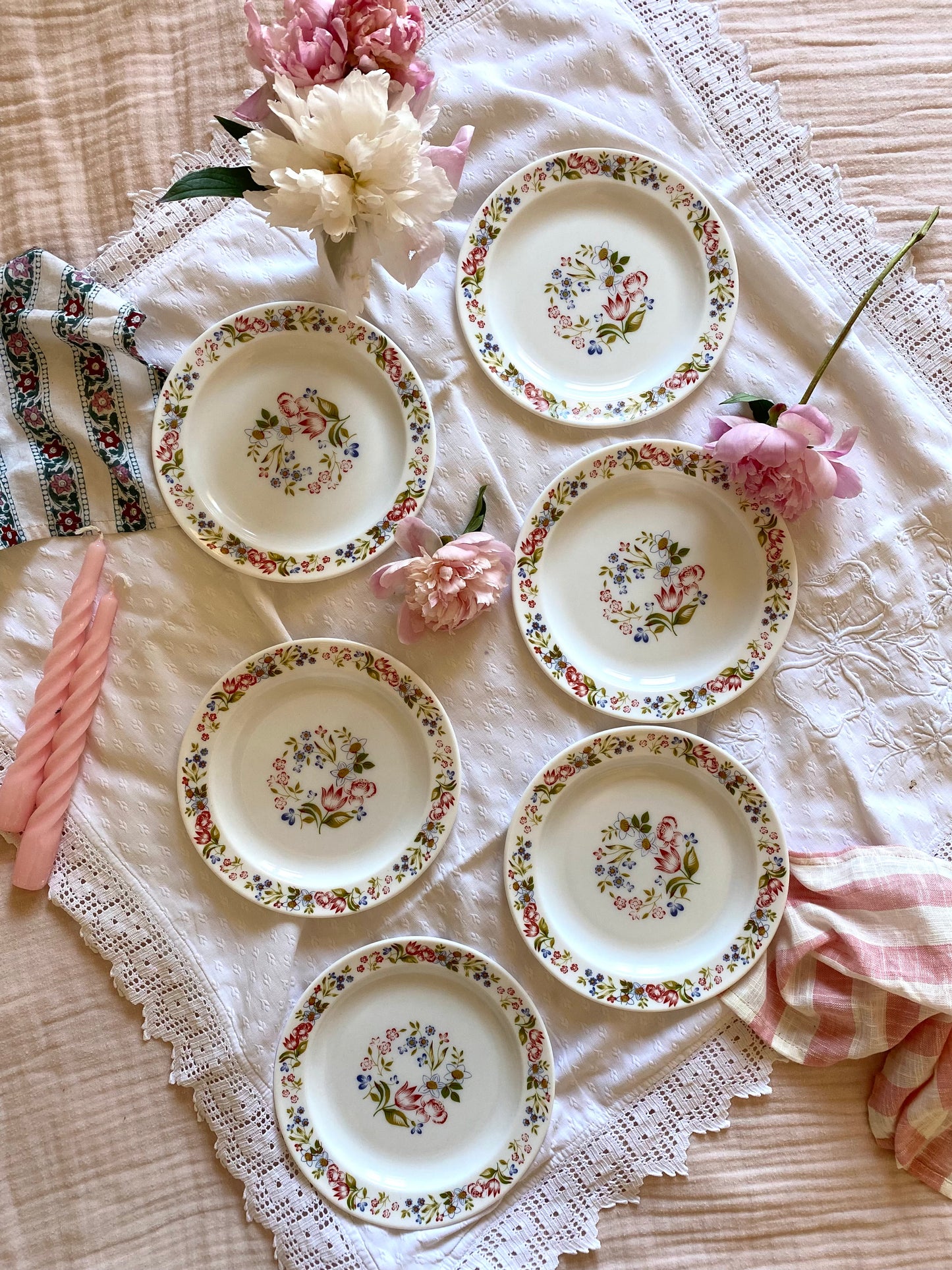 6 assiettes à dessert en opaline
