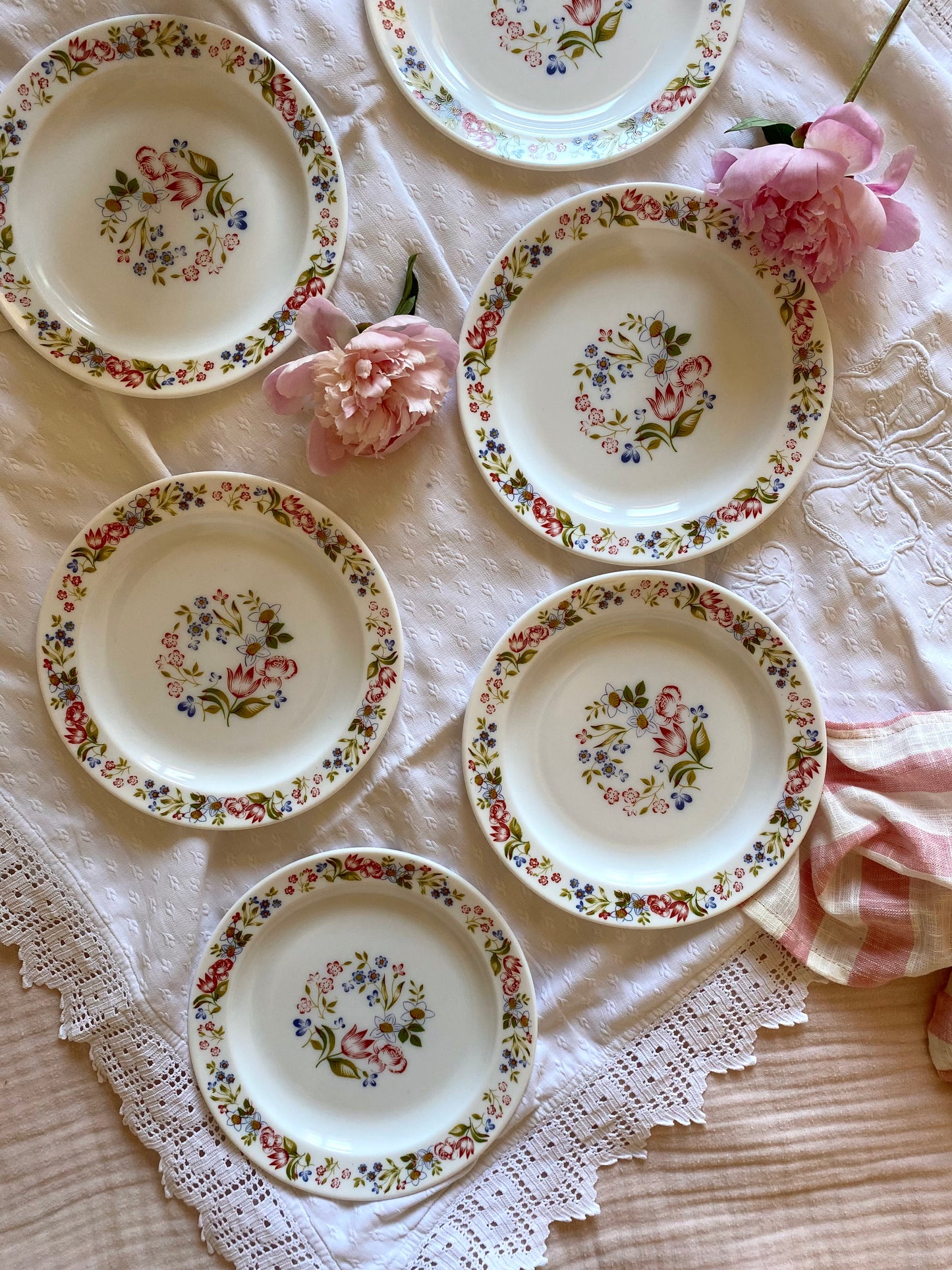 6 assiettes à dessert en opaline