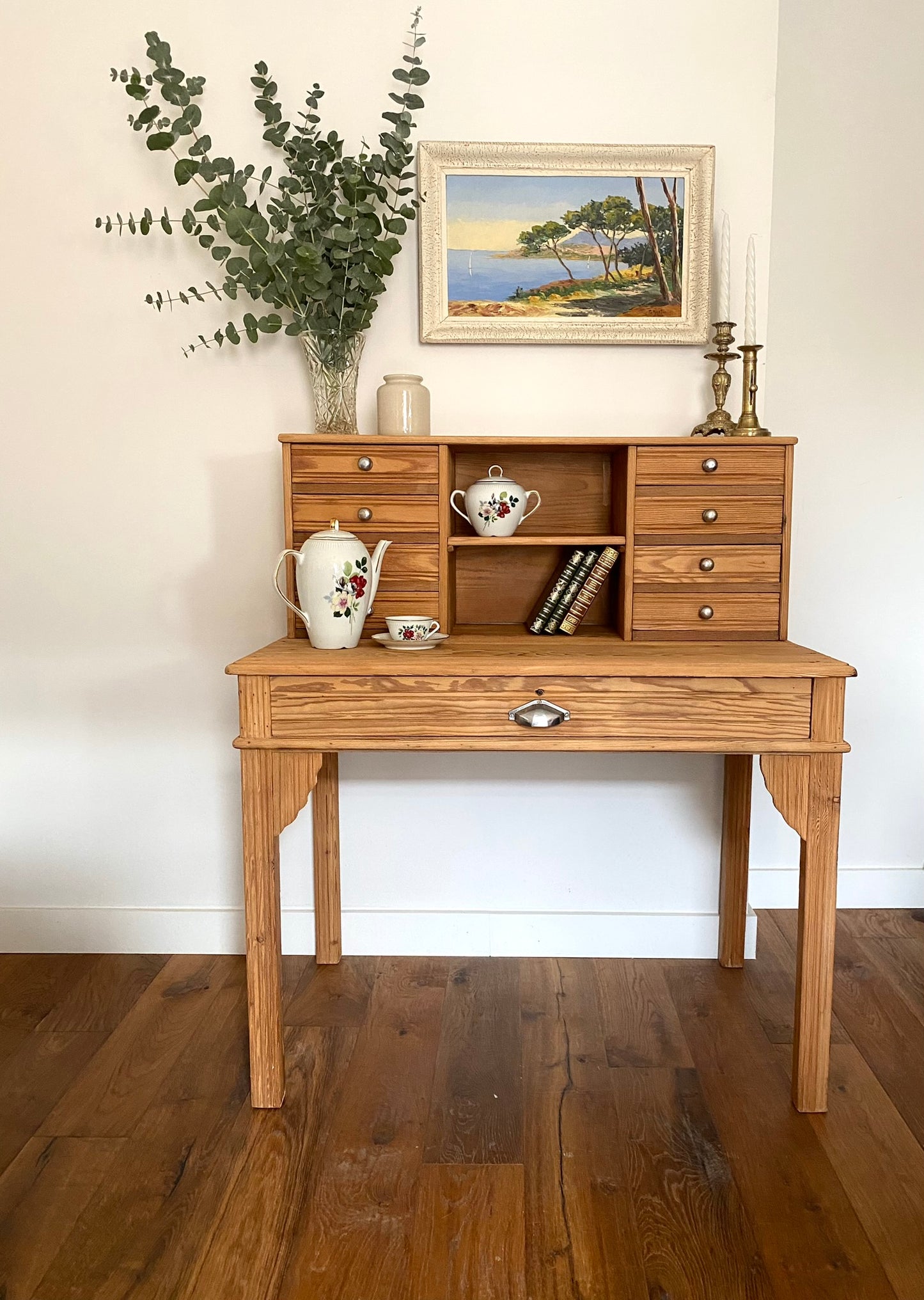 Bureau secrétaire style Art deco en bois ancien rénové