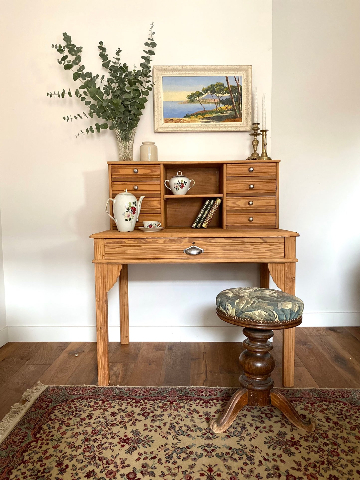 Bureau secrétaire style Art deco en bois ancien rénové