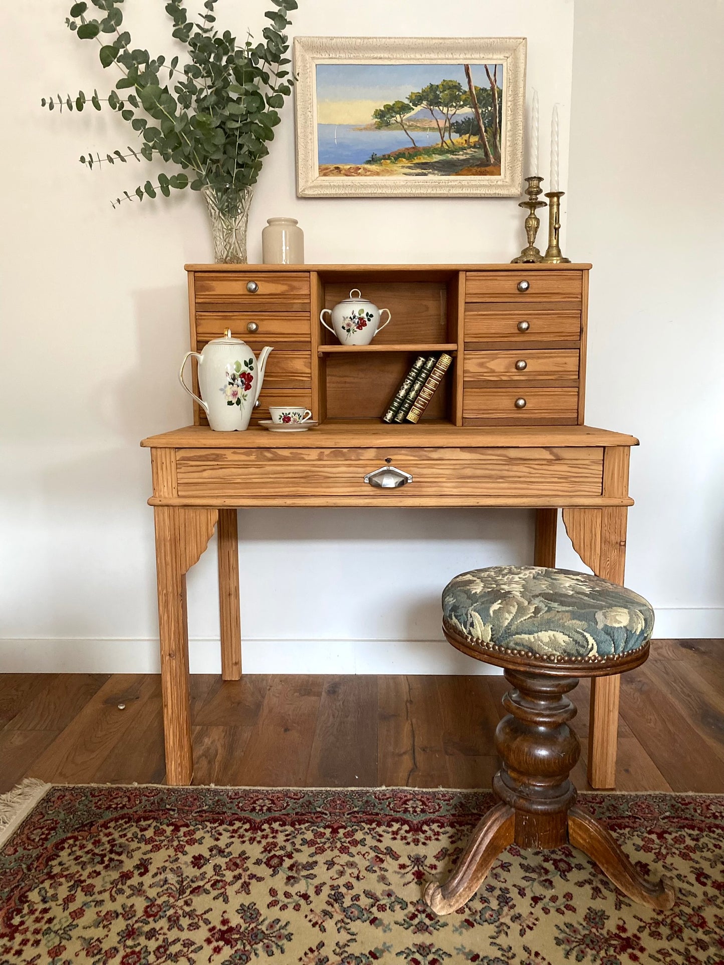 Bureau secrétaire style Art deco en bois ancien rénové