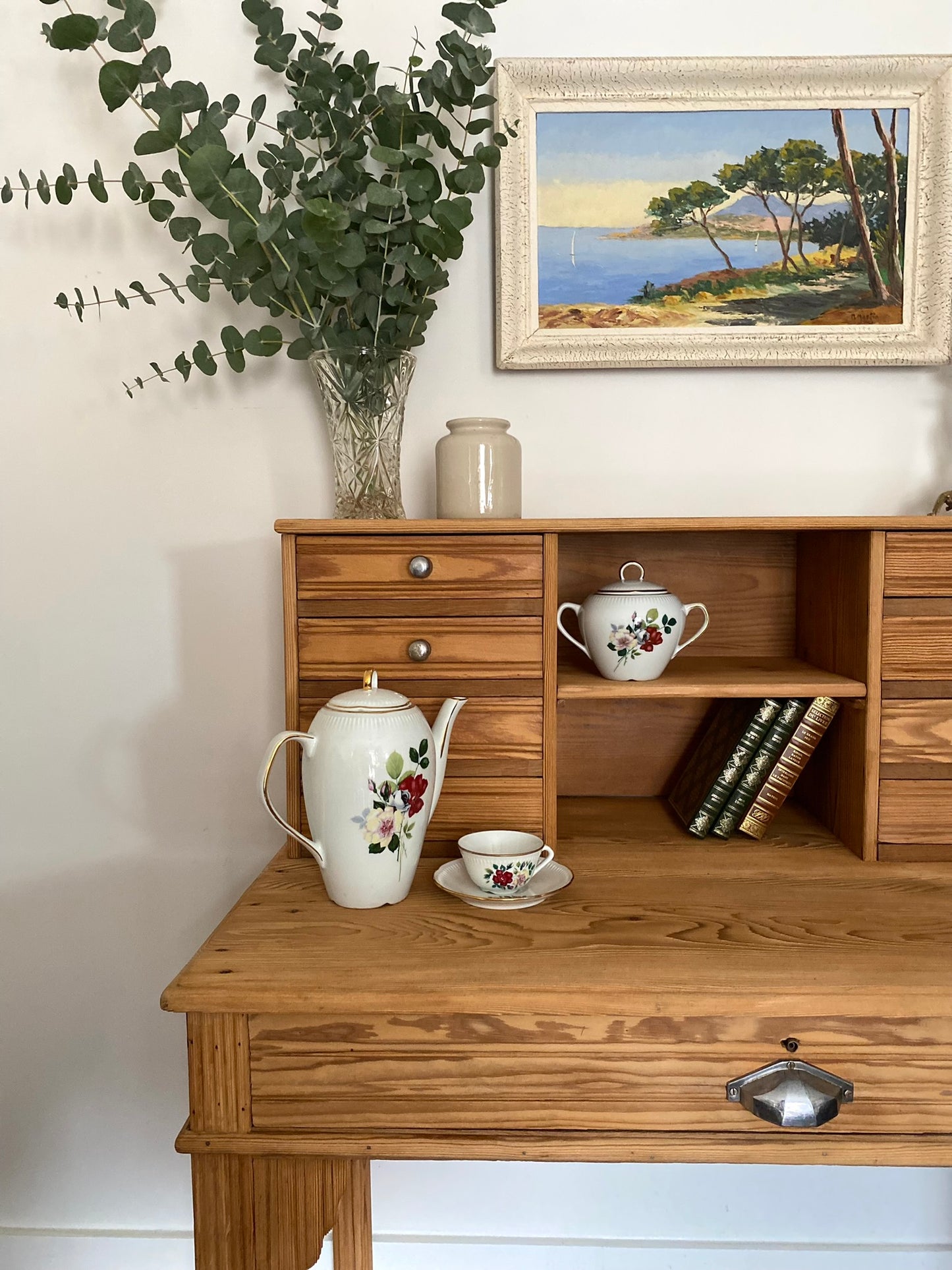 Bureau secrétaire style Art deco en bois ancien rénové