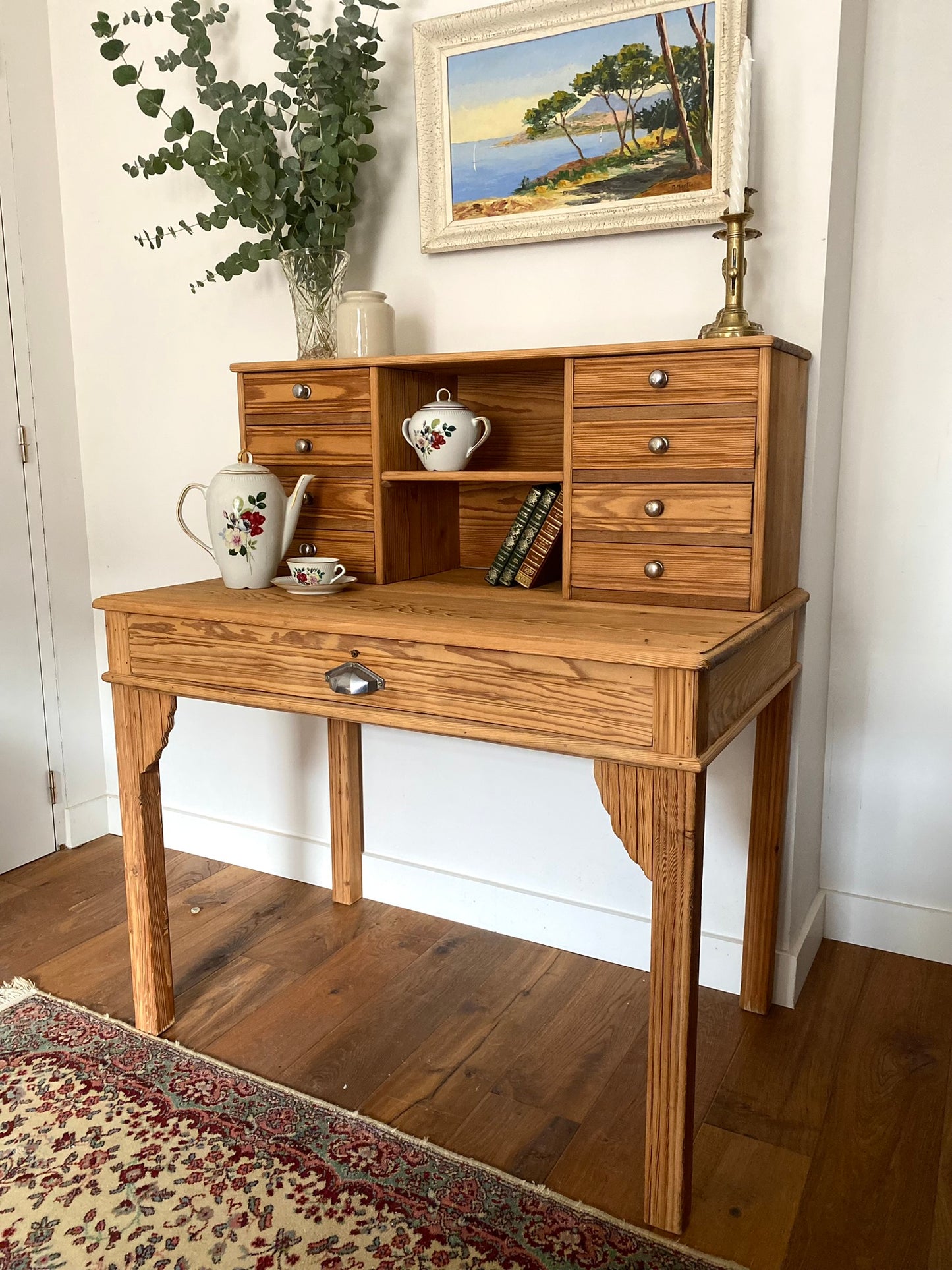 Bureau secrétaire style Art deco en bois ancien rénové