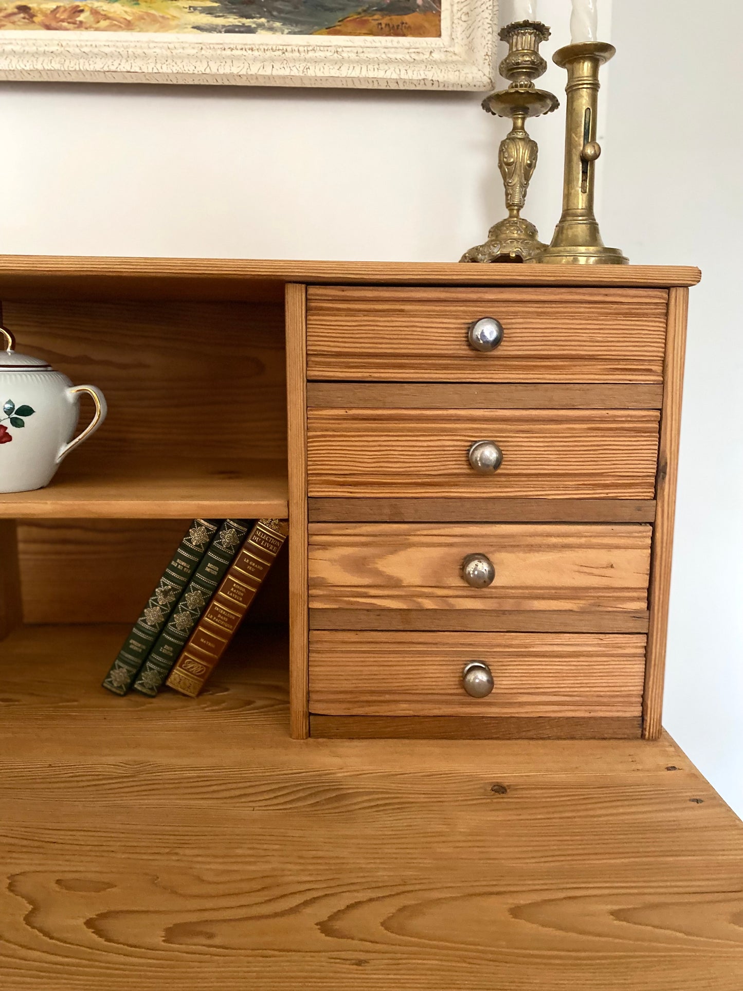 Bureau secrétaire style Art deco en bois ancien rénové
