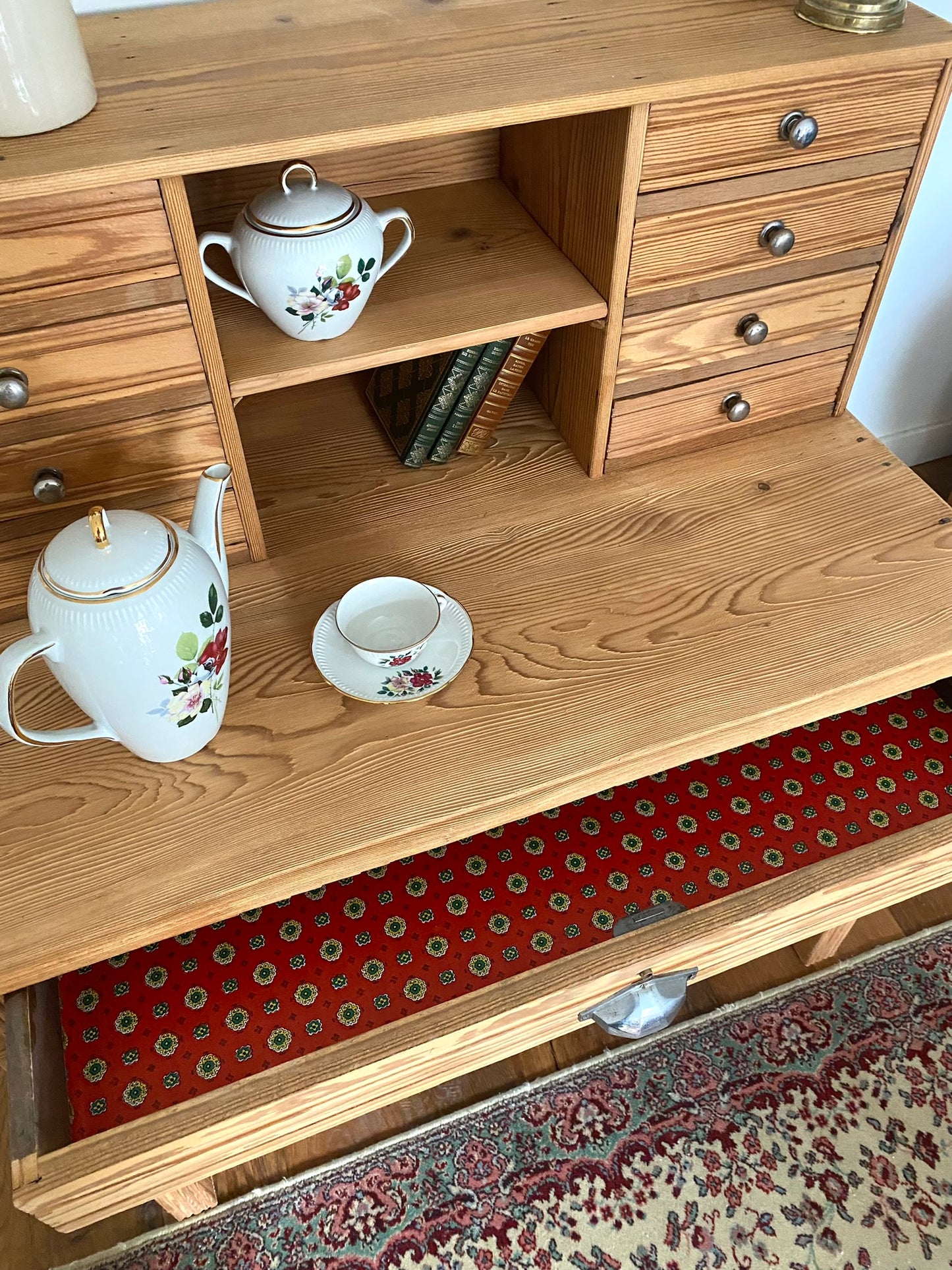 Bureau secrétaire style Art deco en bois ancien rénové
