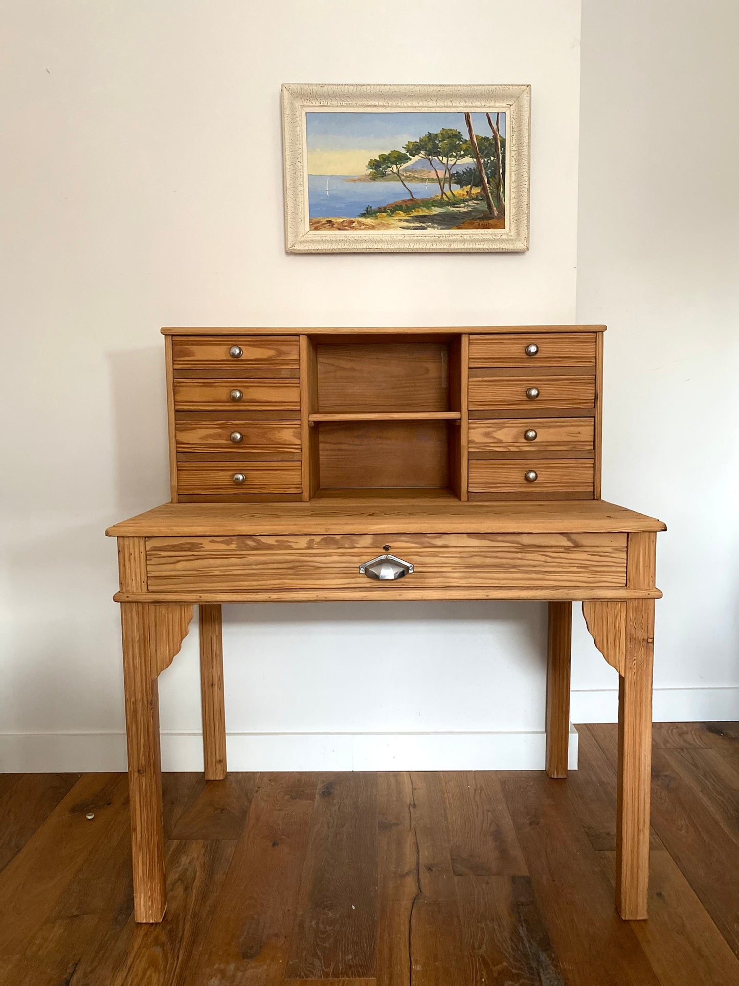 Bureau secrétaire style Art deco en bois ancien rénové