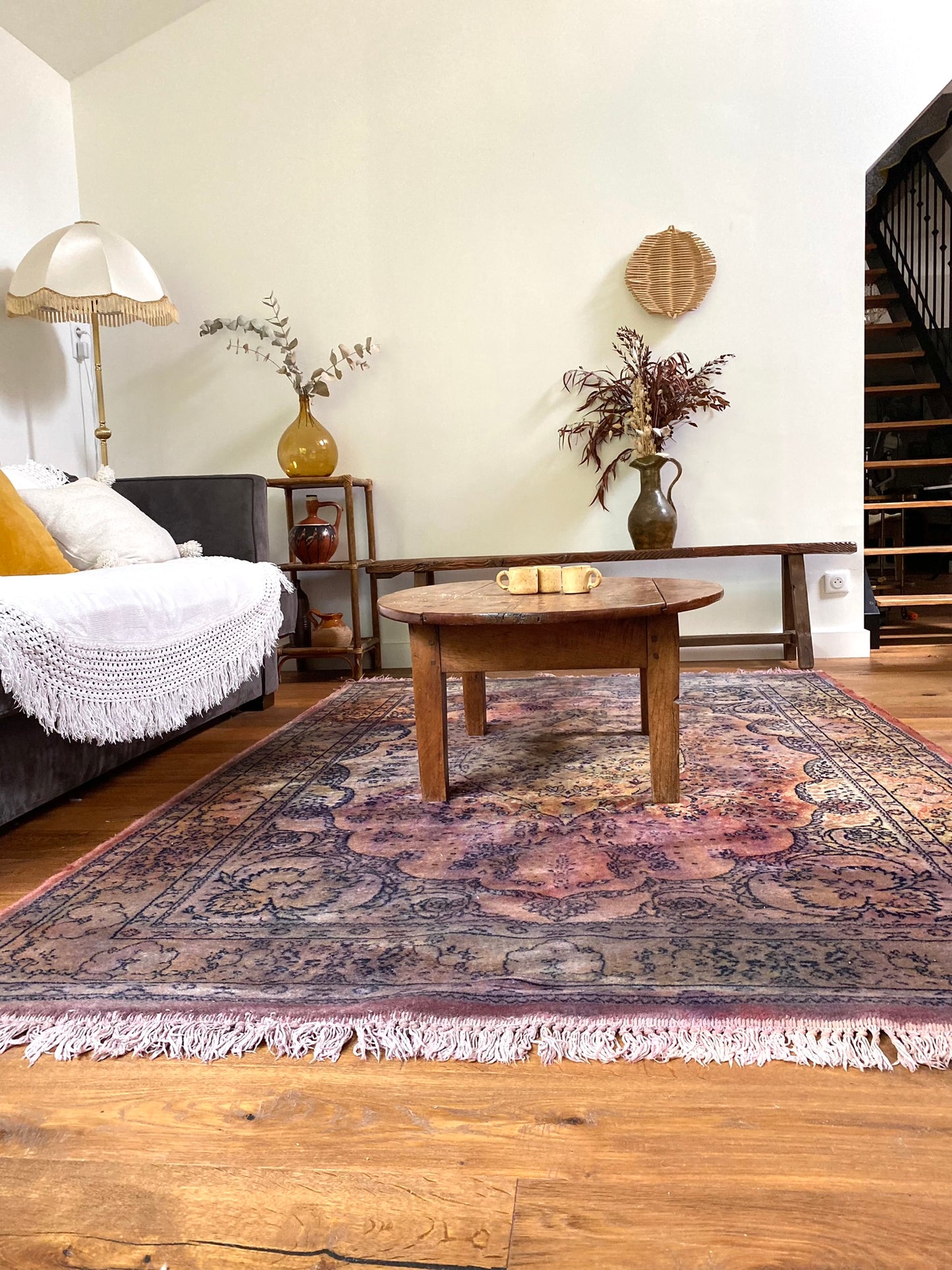 Grand tapis d’orient ancien en laine tissé main