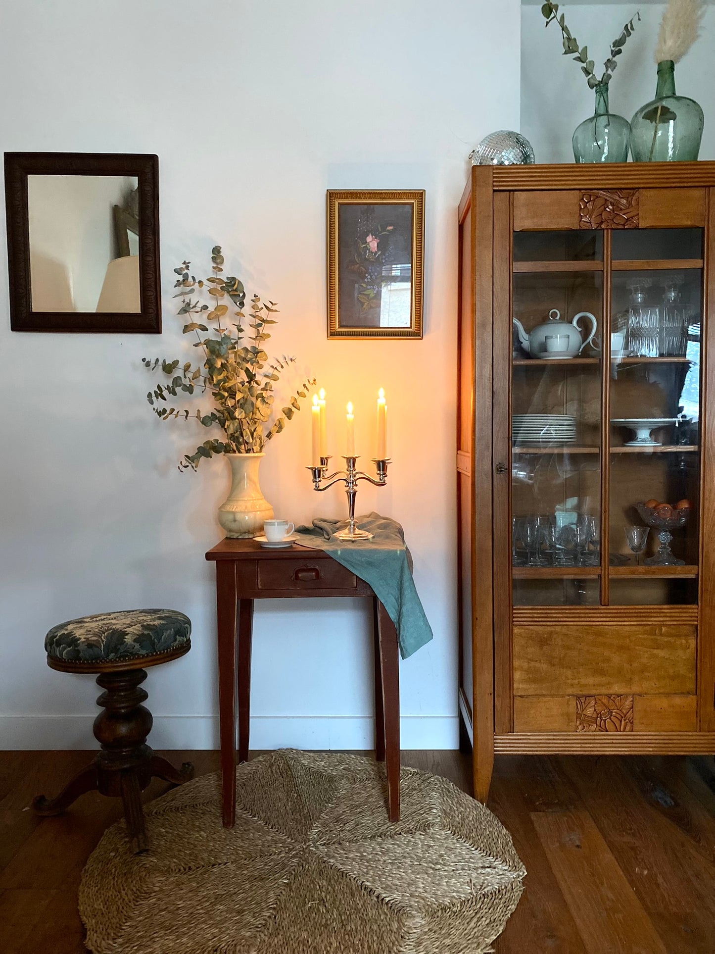 Miroir rectangle ancien en bois gravé