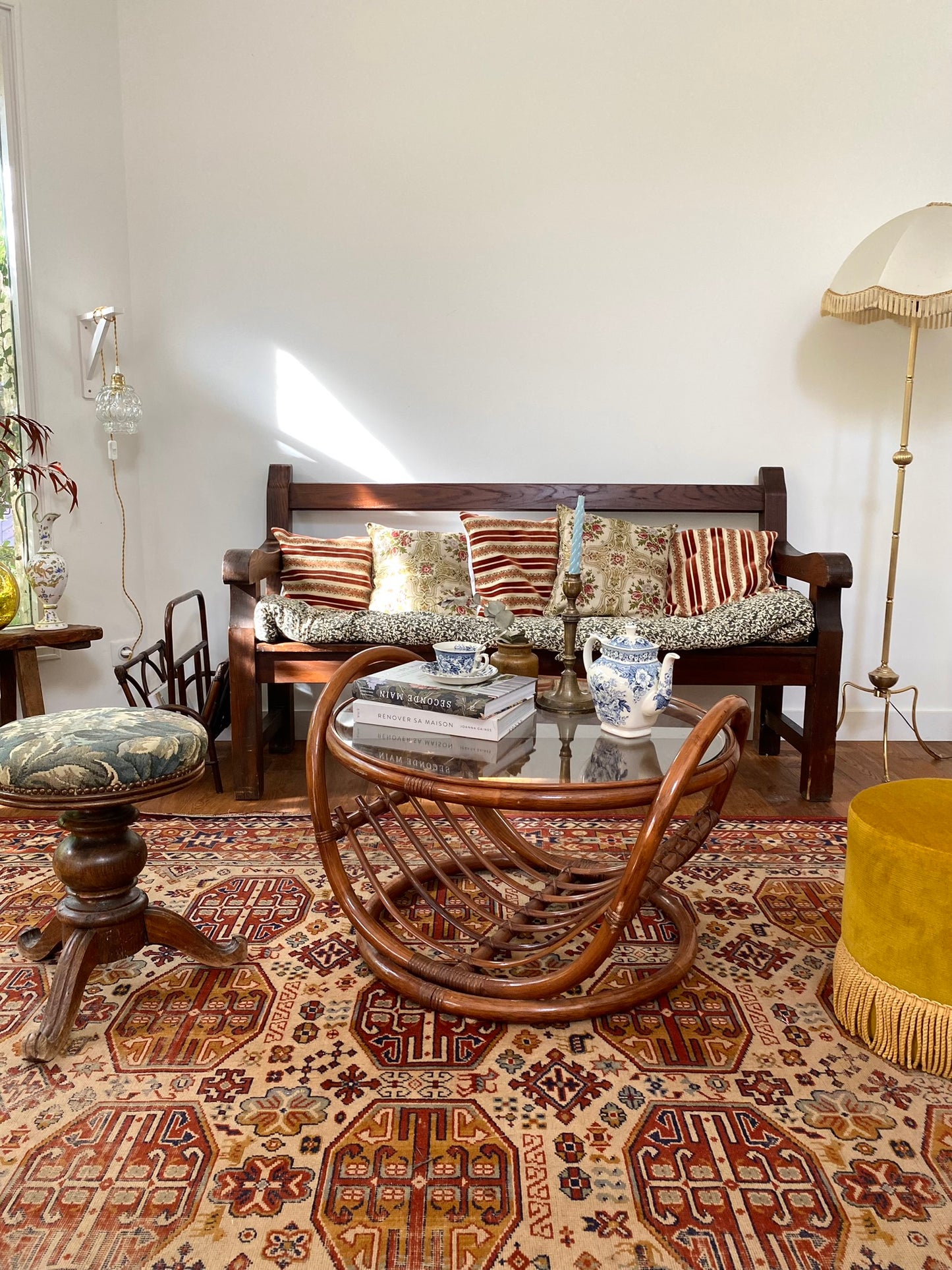 Table basse ronde vintage en bambou