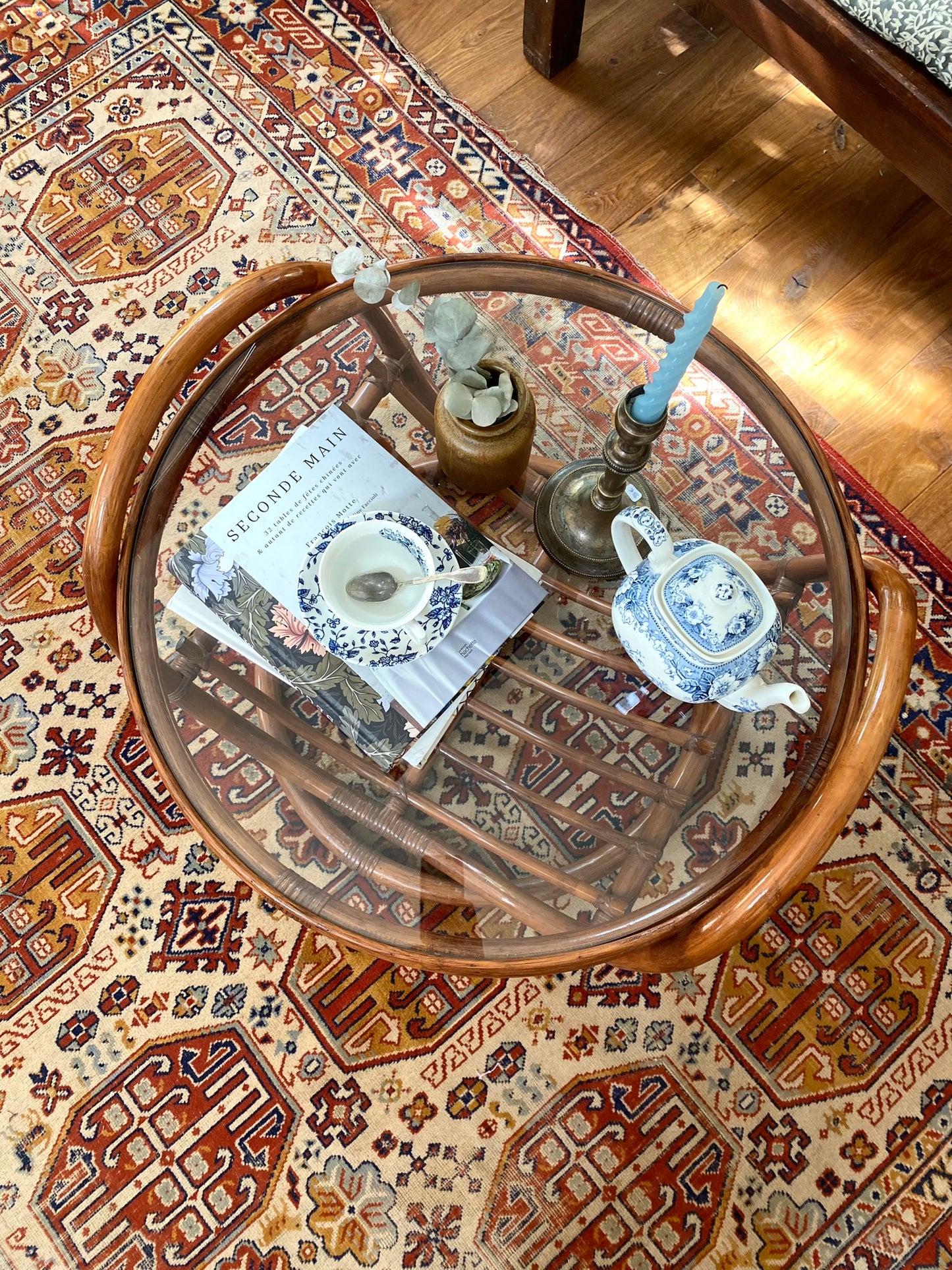 Table basse ronde vintage en bambou