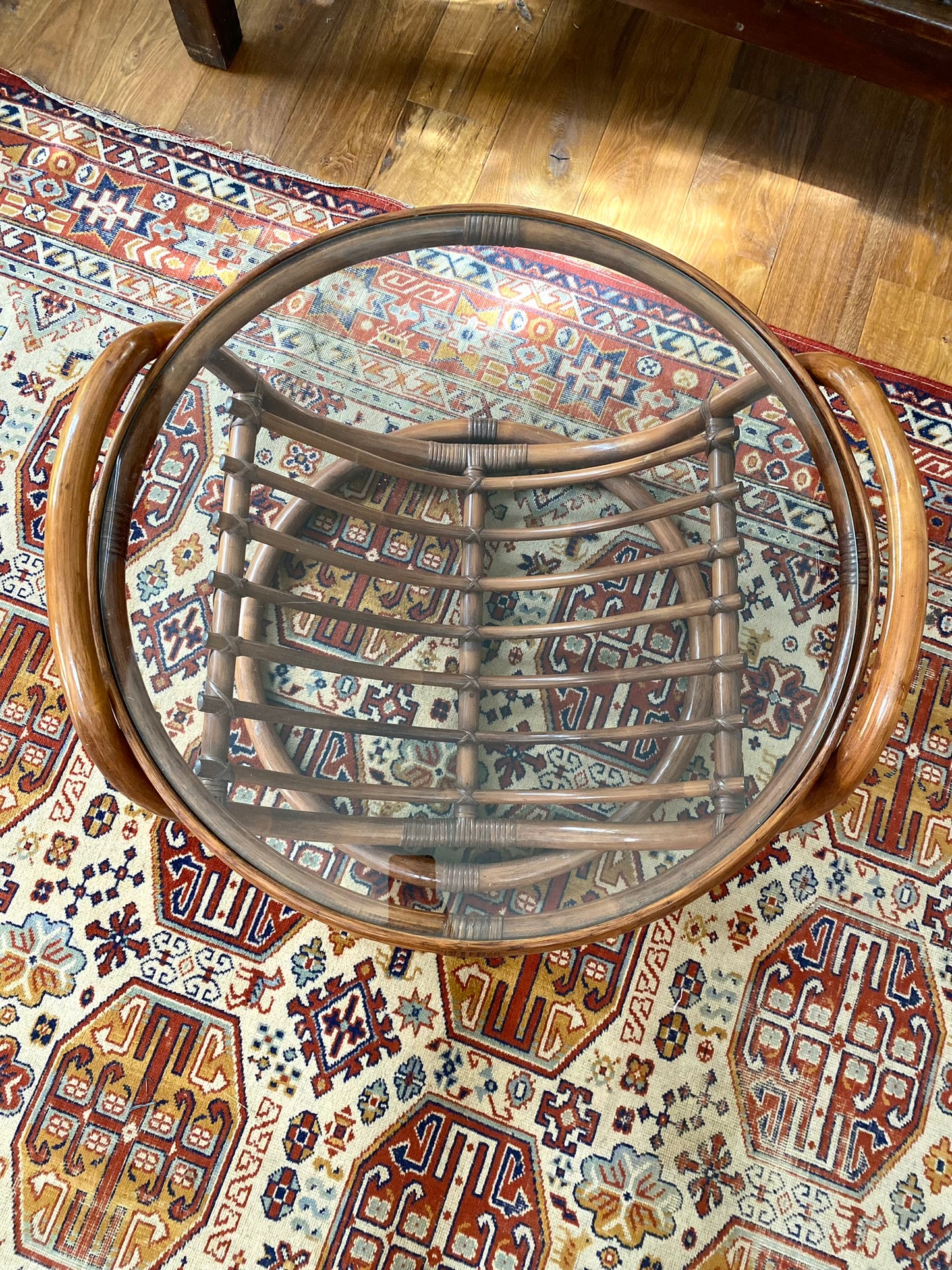 Table basse ronde vintage en bambou