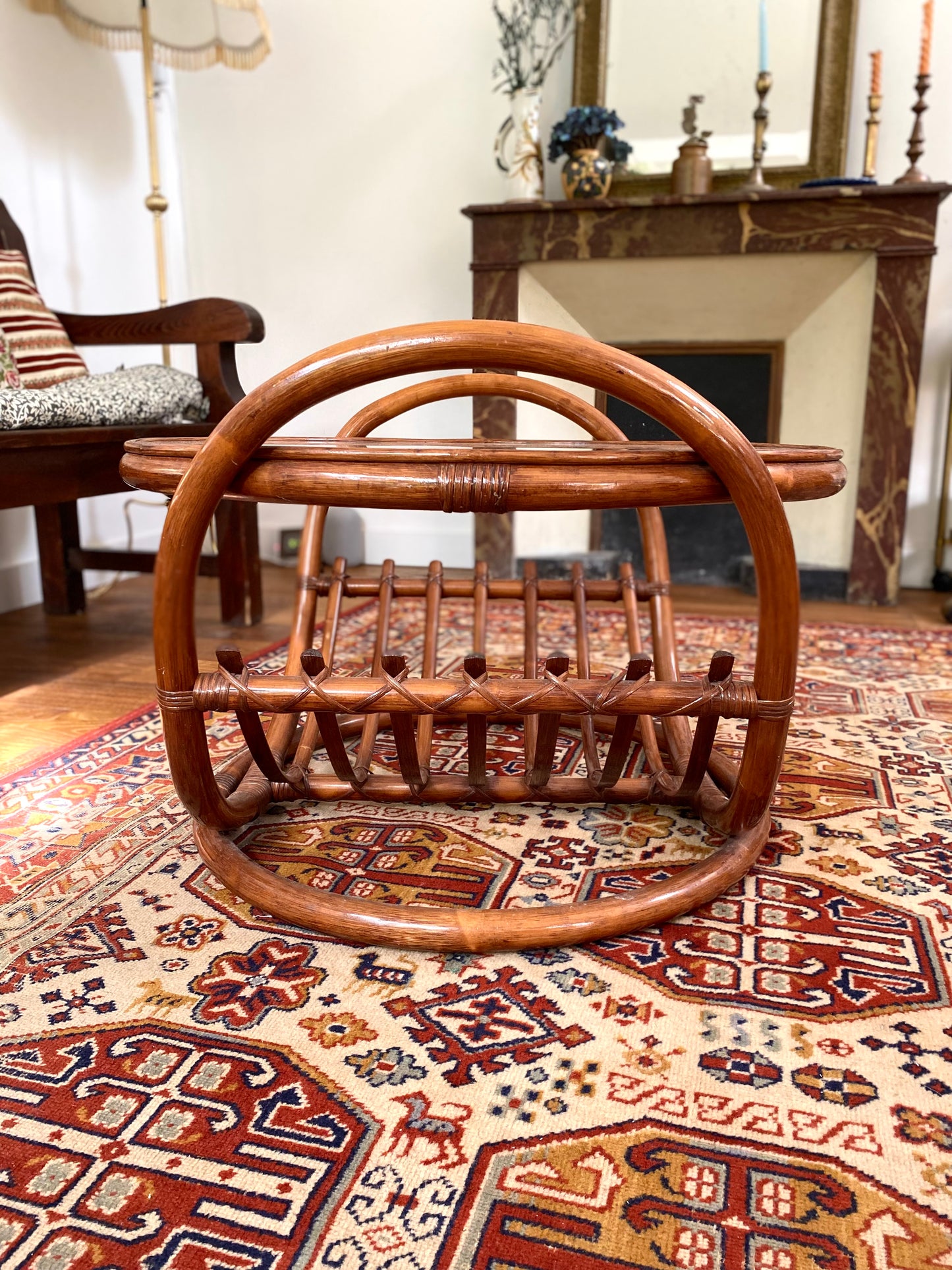 Table basse ronde vintage en bambou