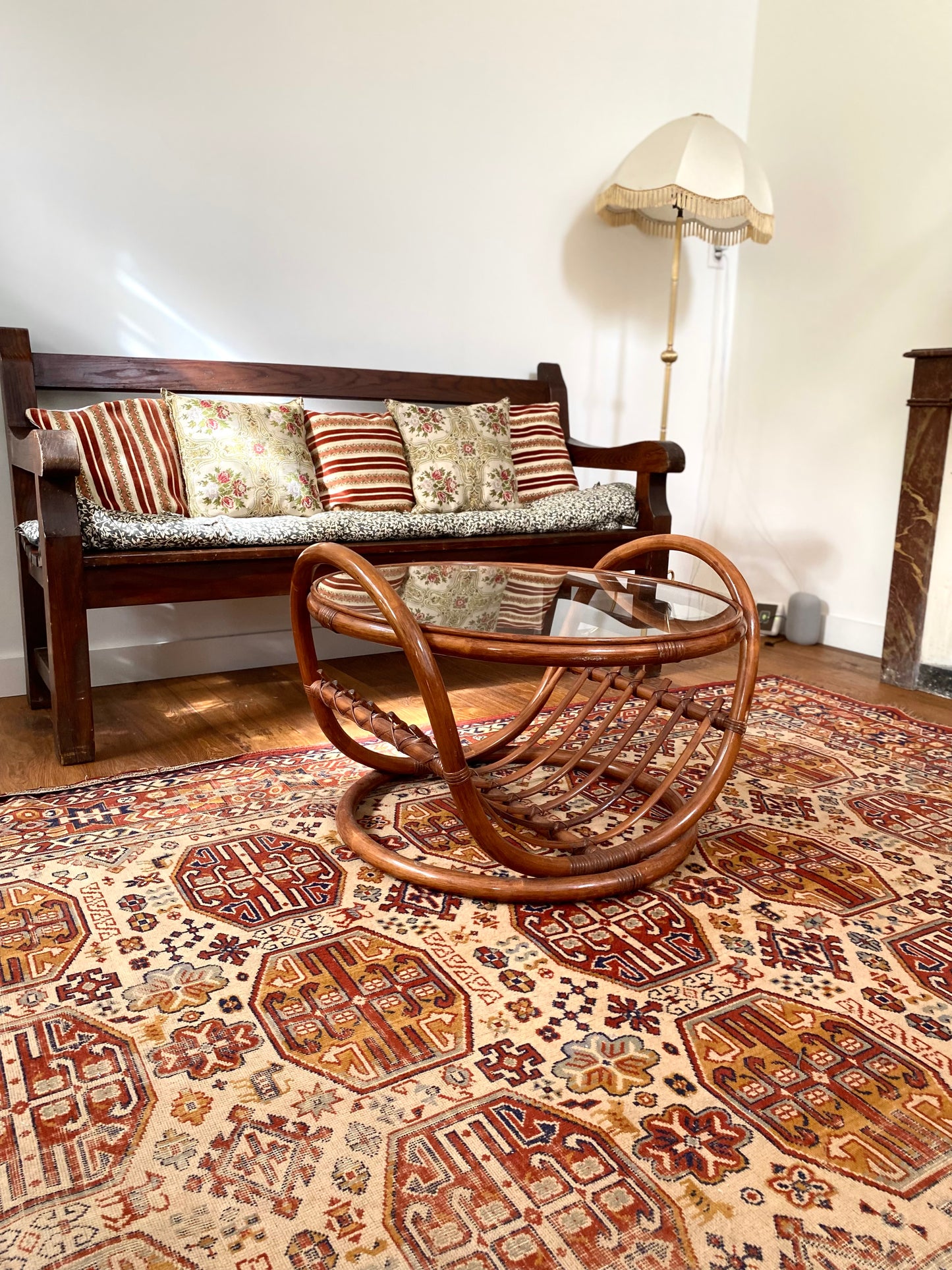 Table basse ronde vintage en bambou