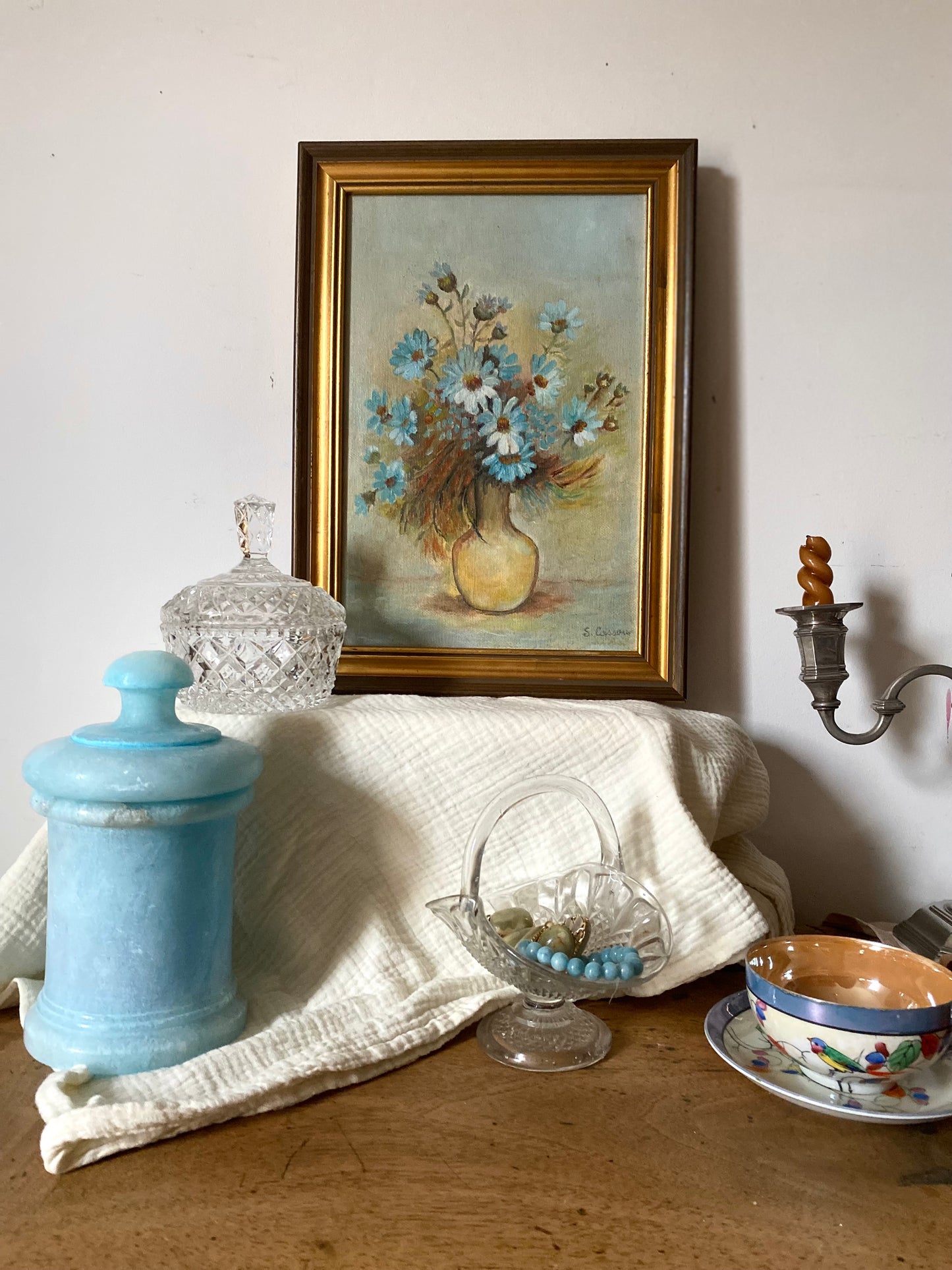 Pot d’apothicaire en albâtre bleu turquoise datant des années 1960.