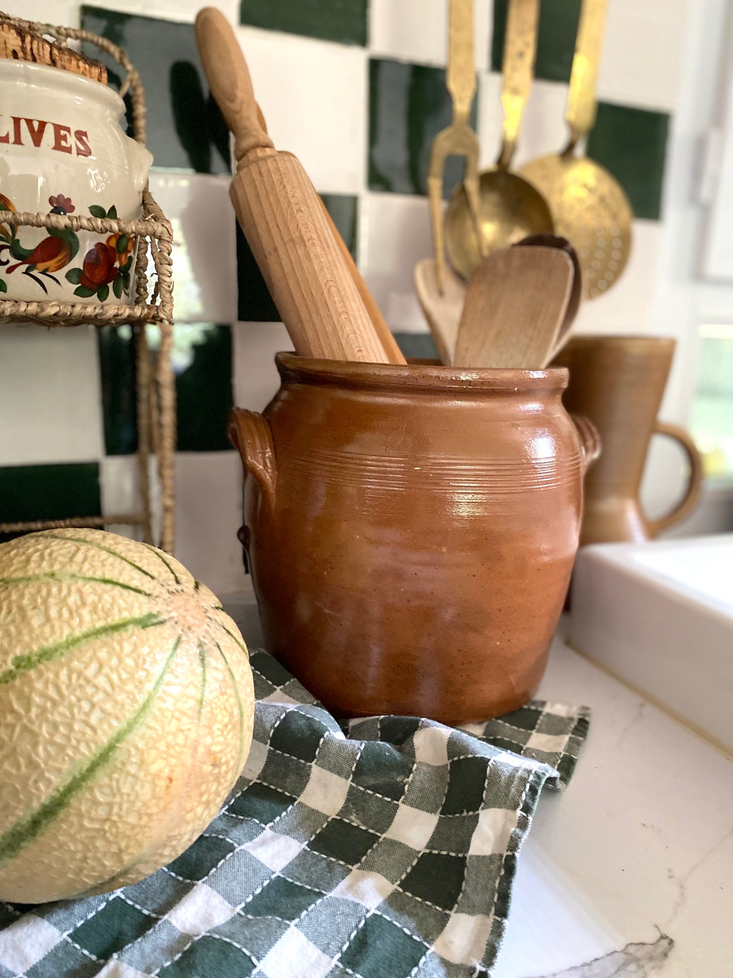 Pot à confit ancien en grès vernissé — céramique brune