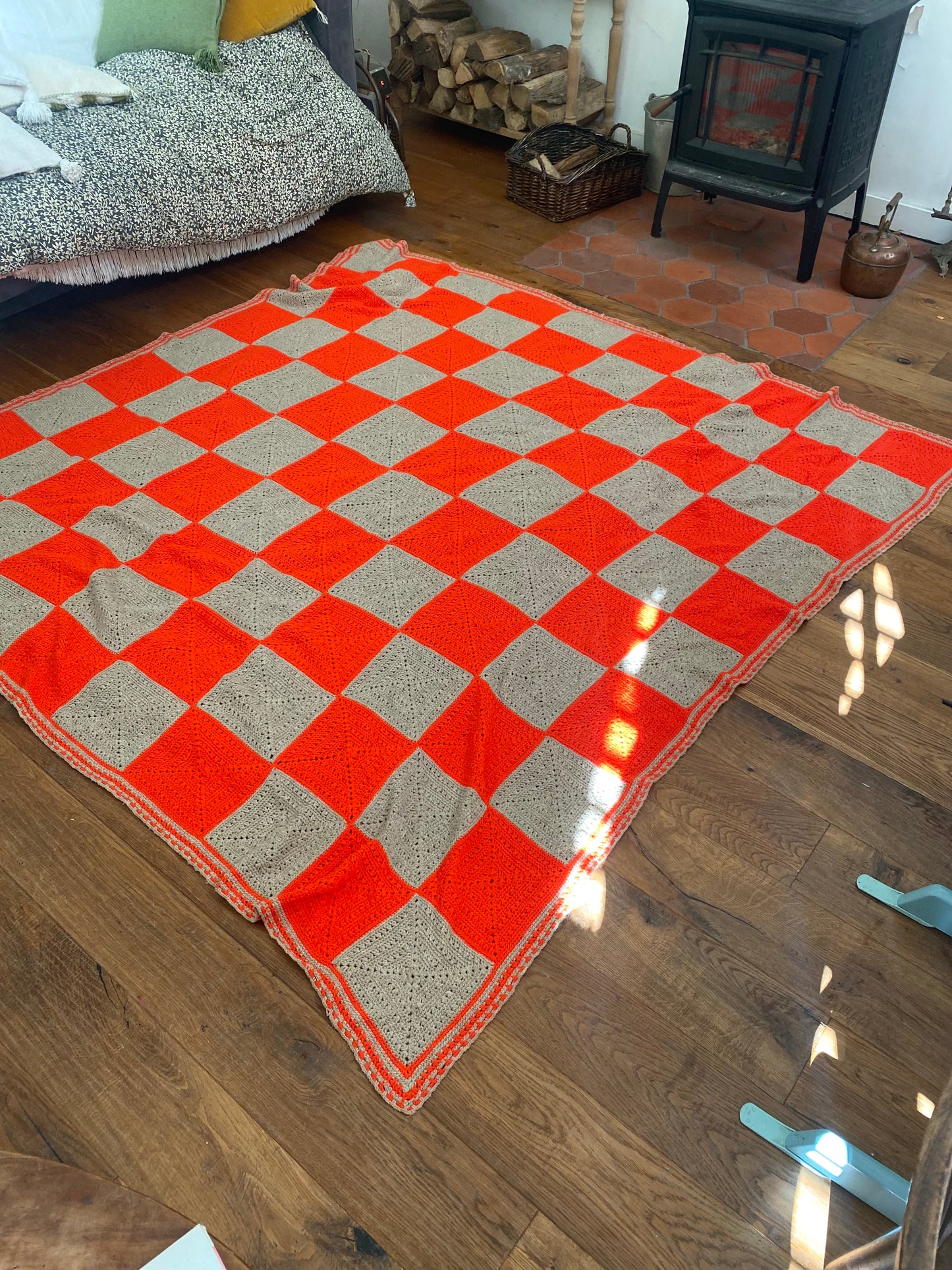 Plaid en laine au crochet vintage