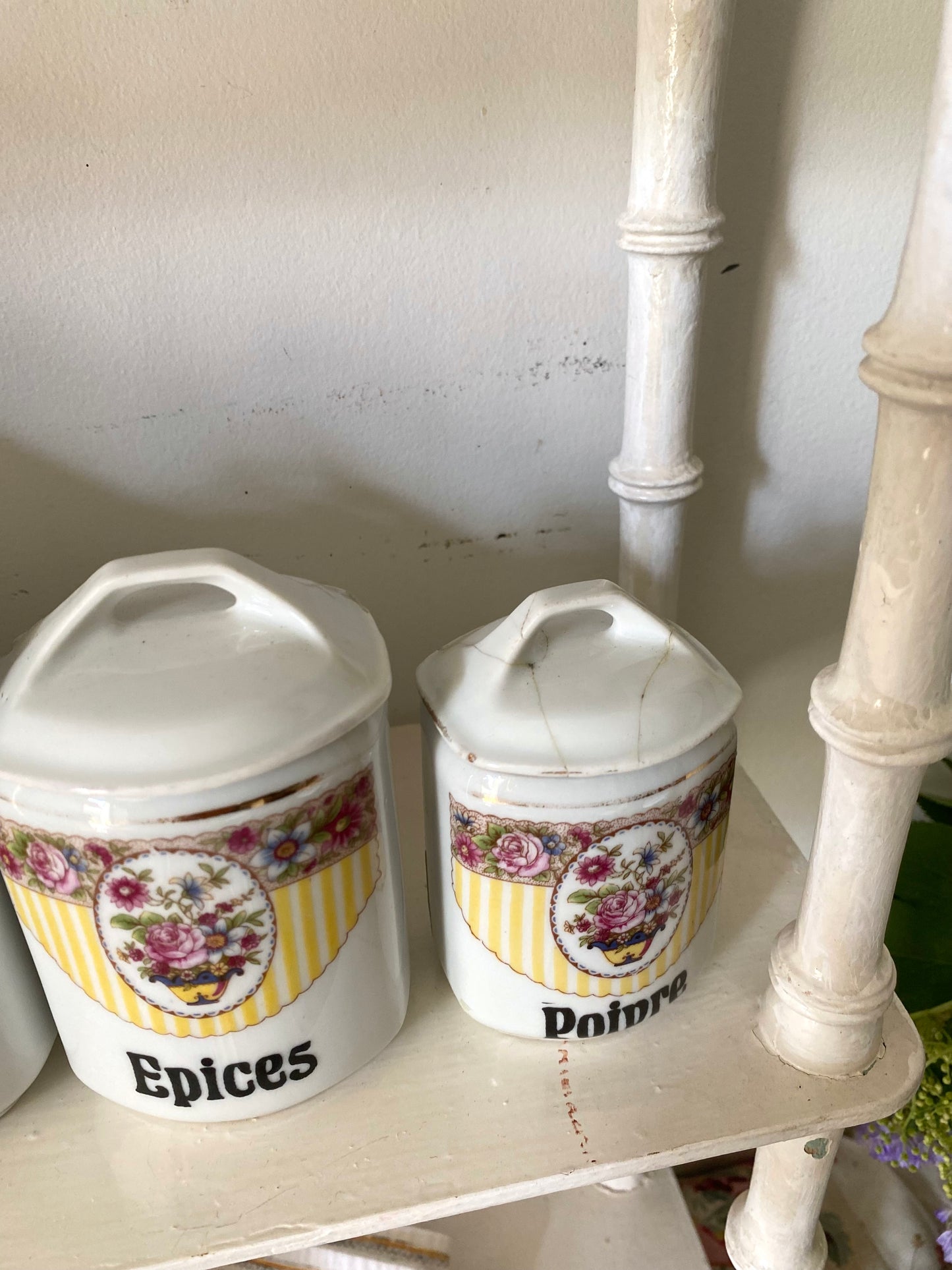Rare Série de 6 Pots à Épices Anciens en Porcelaine EPIAG