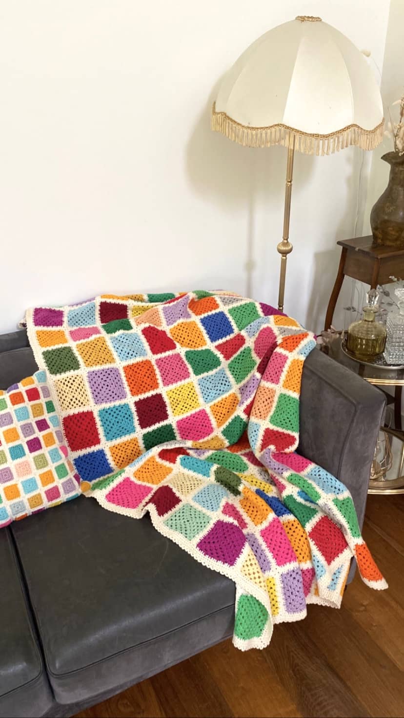 Plaid en crochet en laine vintage Granny square