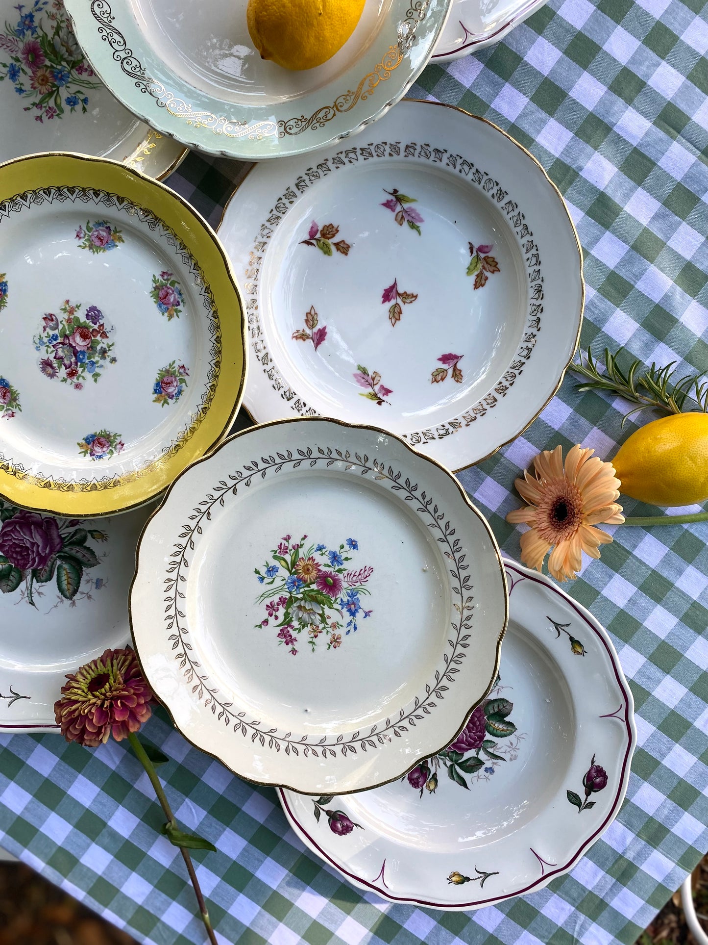 Douze assiettes anciennes en faïence et porcelaine, service dépareillé