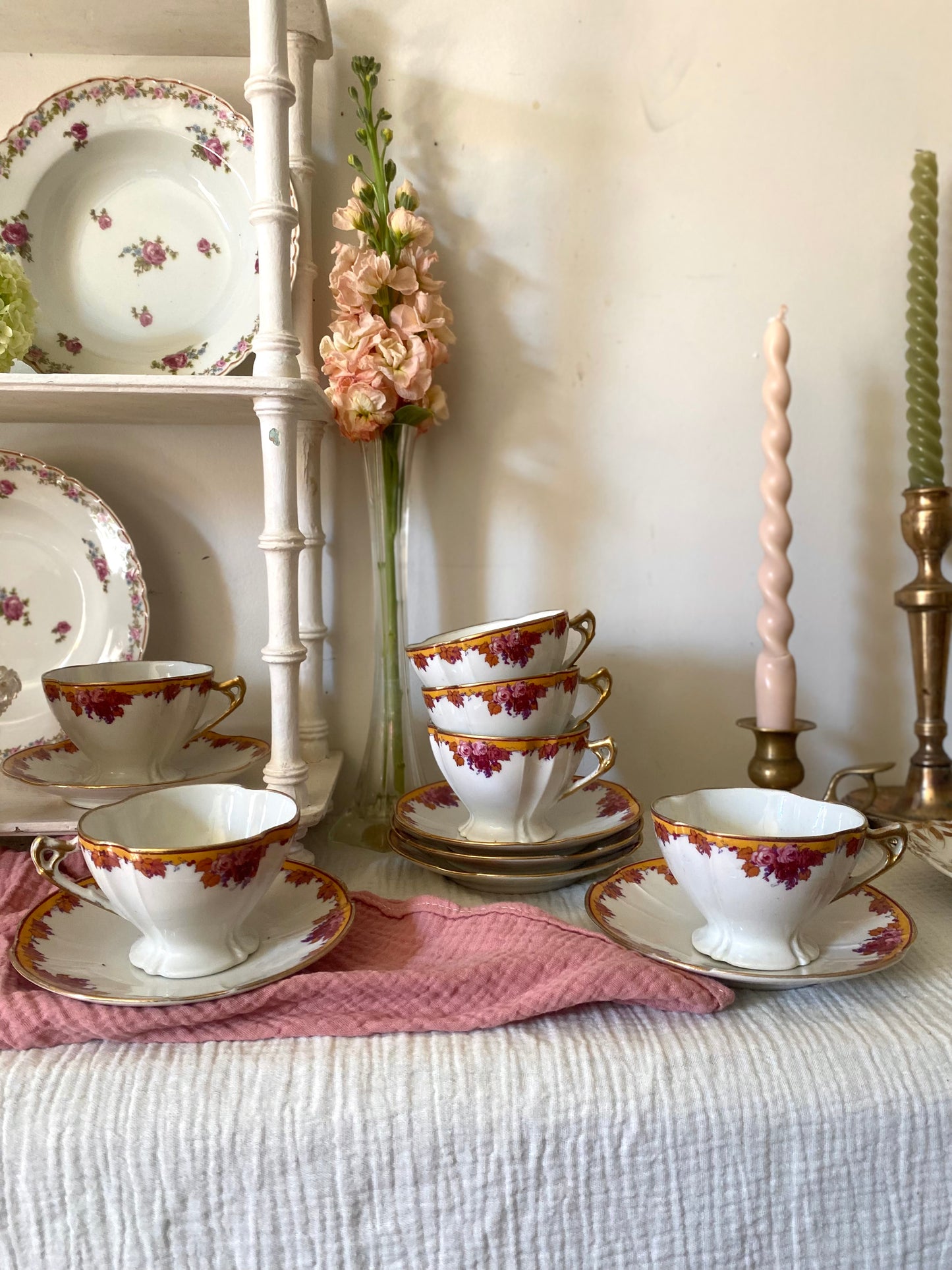 Élégant Service de 6 Tasses à Thé Limoges, Belle Époque