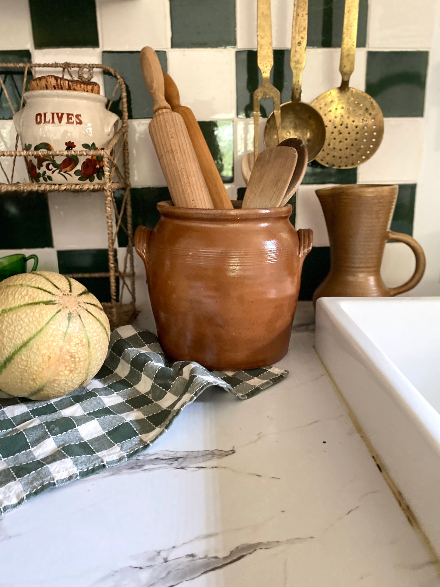 Pot à confit ancien en grès vernissé — céramique brune