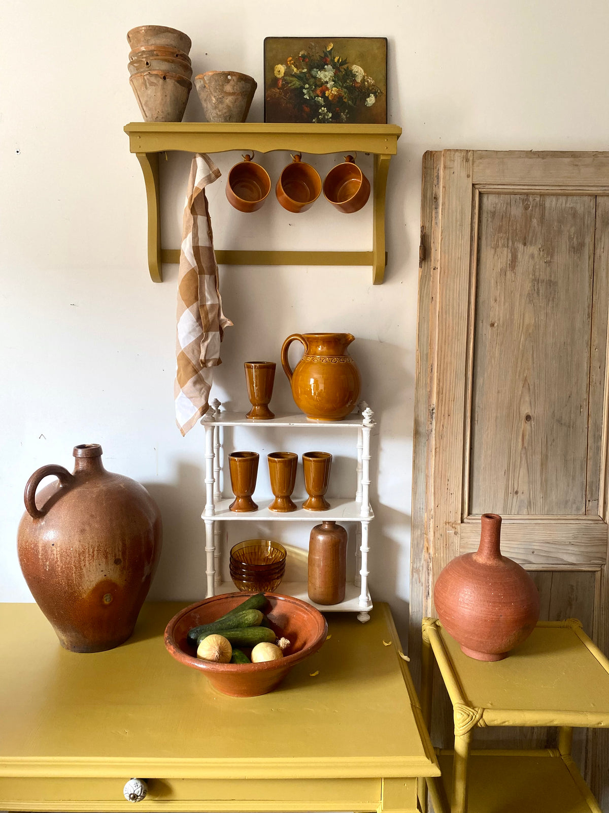 Vase bouteille en terre cuite, col long, poterie tournée